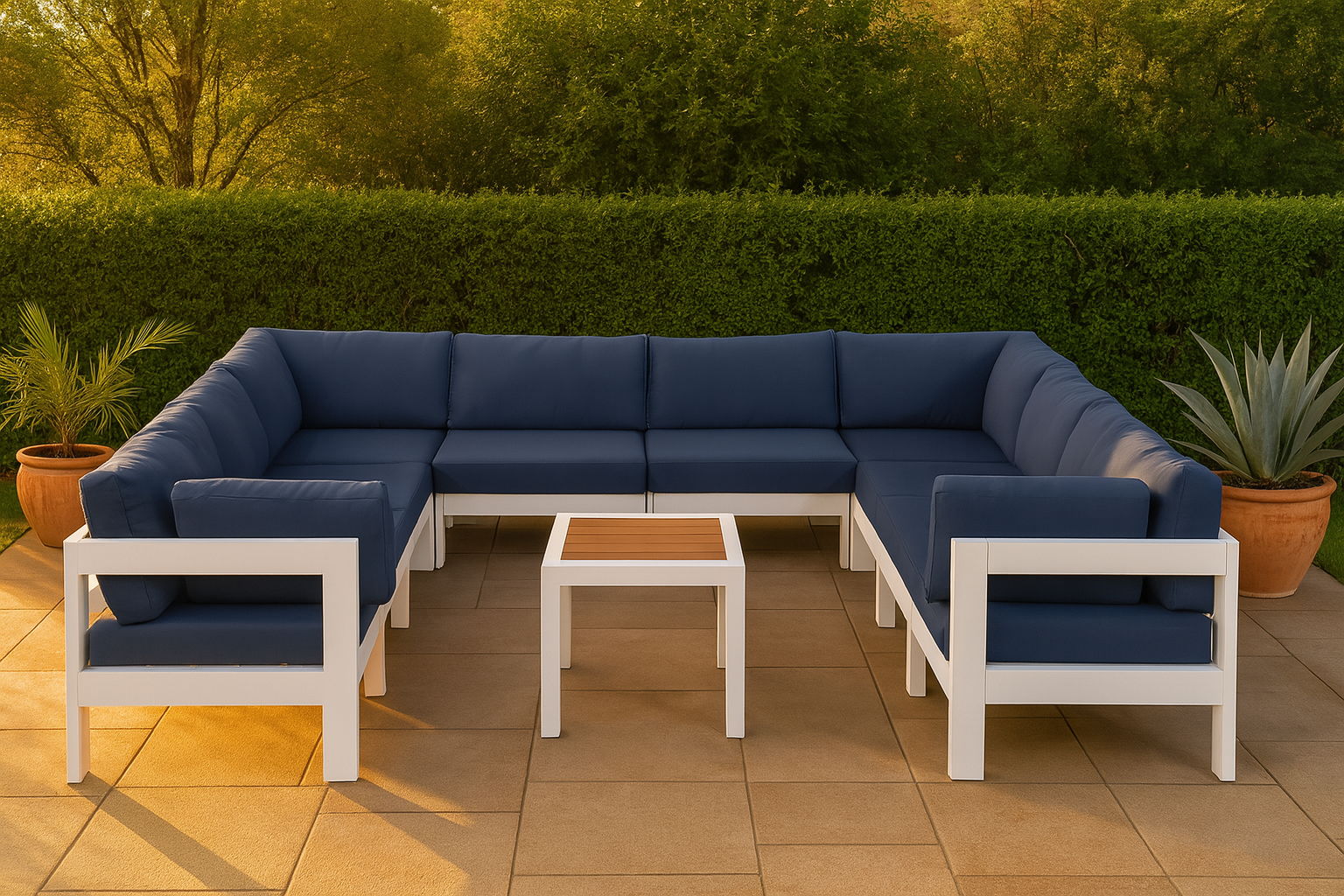 Nizuc - Outdoor Patio 11 Piece Modular Sectional With White Frame - Navy