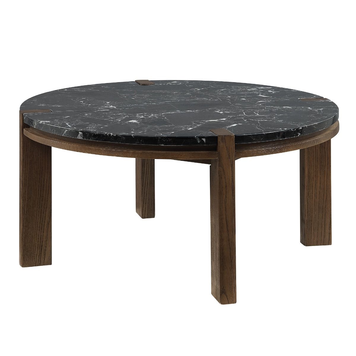 Estella - Coffee Table With Natural Marble Top - Black Top & Walnut, dark brown, view 3
