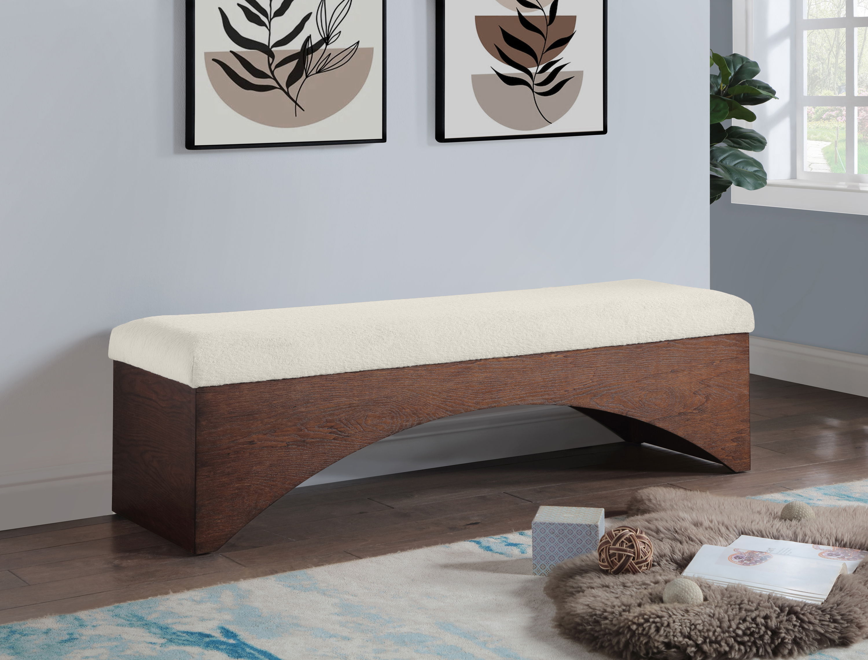 Lawson - Bench With Brown Base - Cream