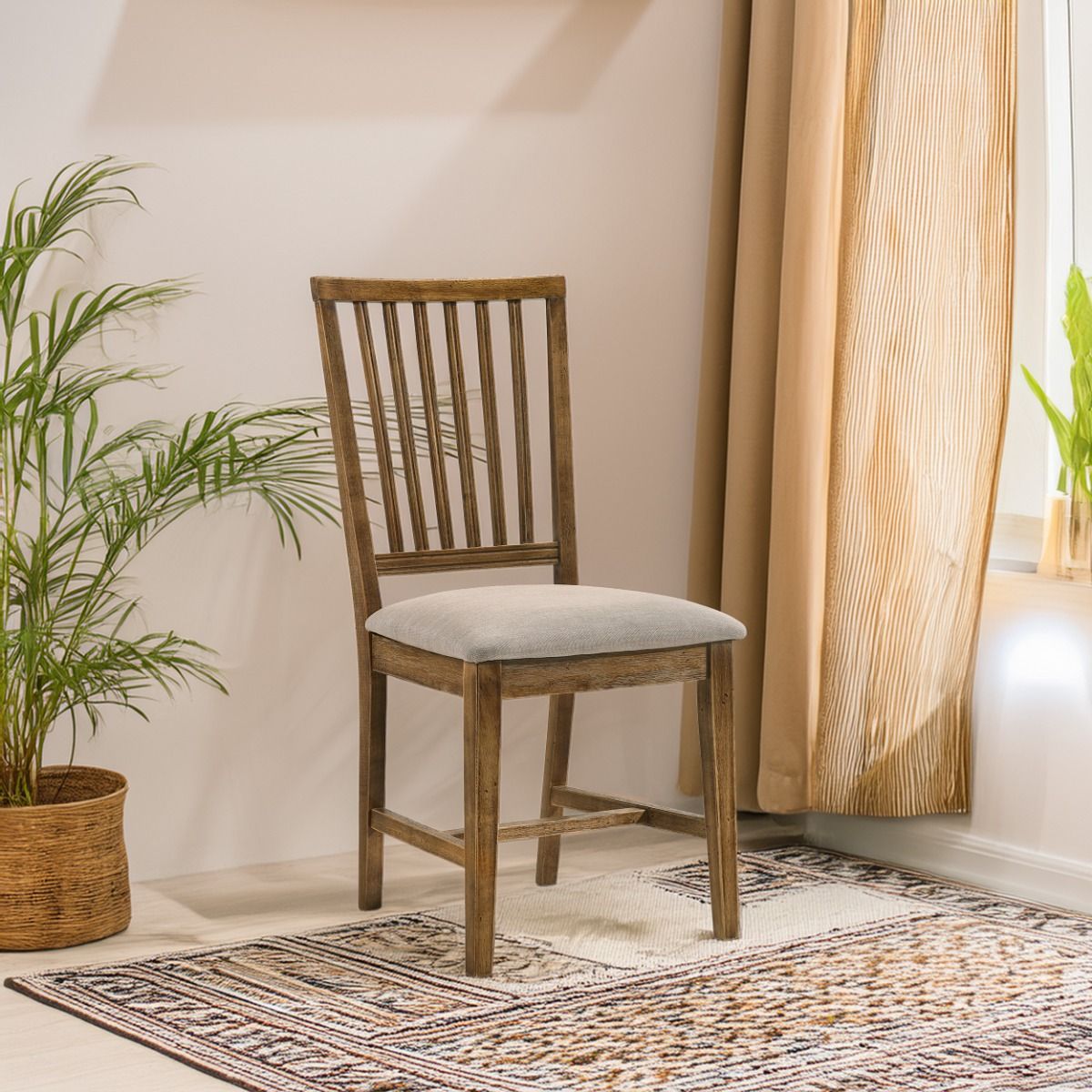 Wallace II - Side Chair (Set of 2) - Tan Linen & Weathered Oak, light brown