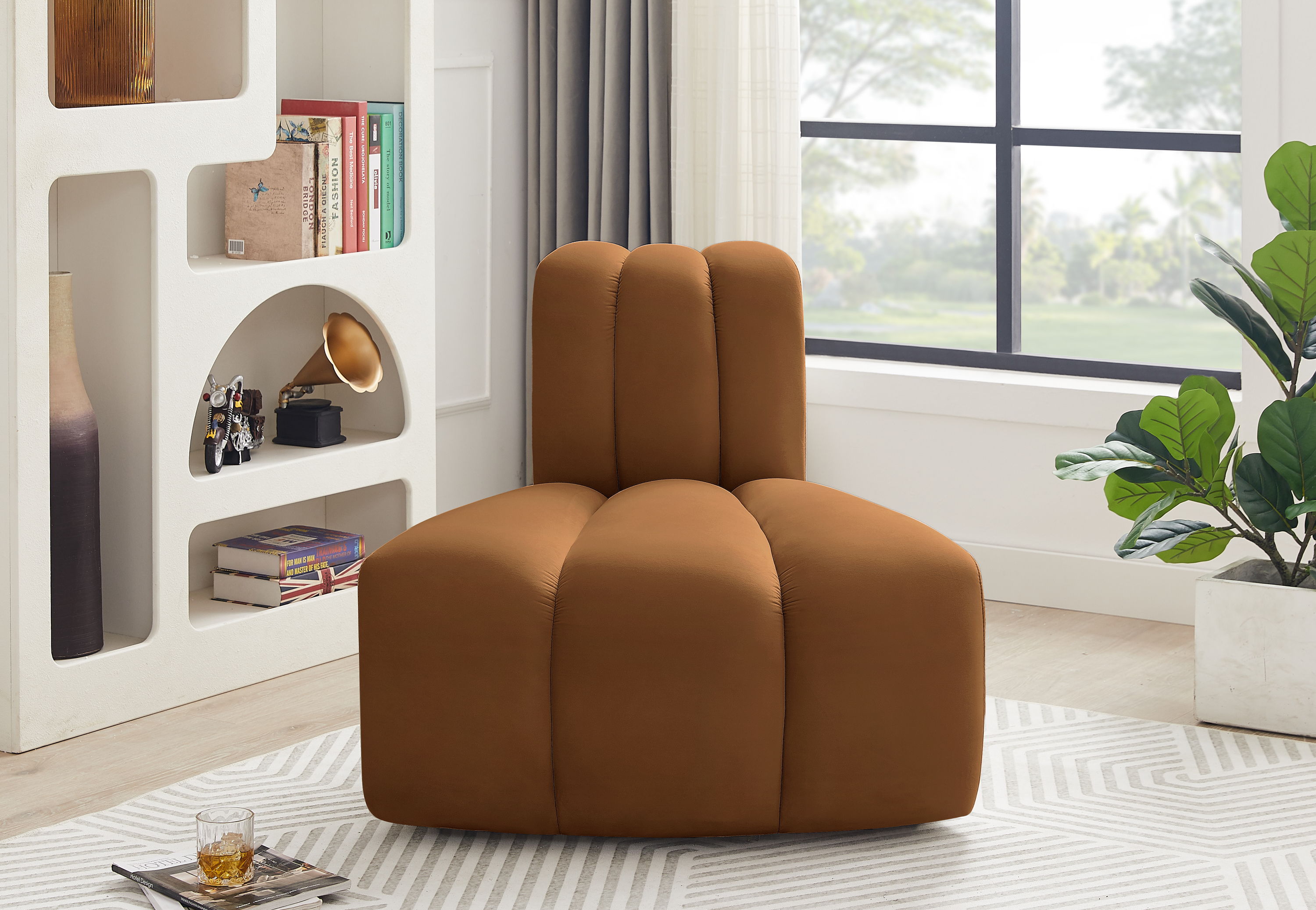 Arc - Velvet Reverse Corner Chair - Saddle