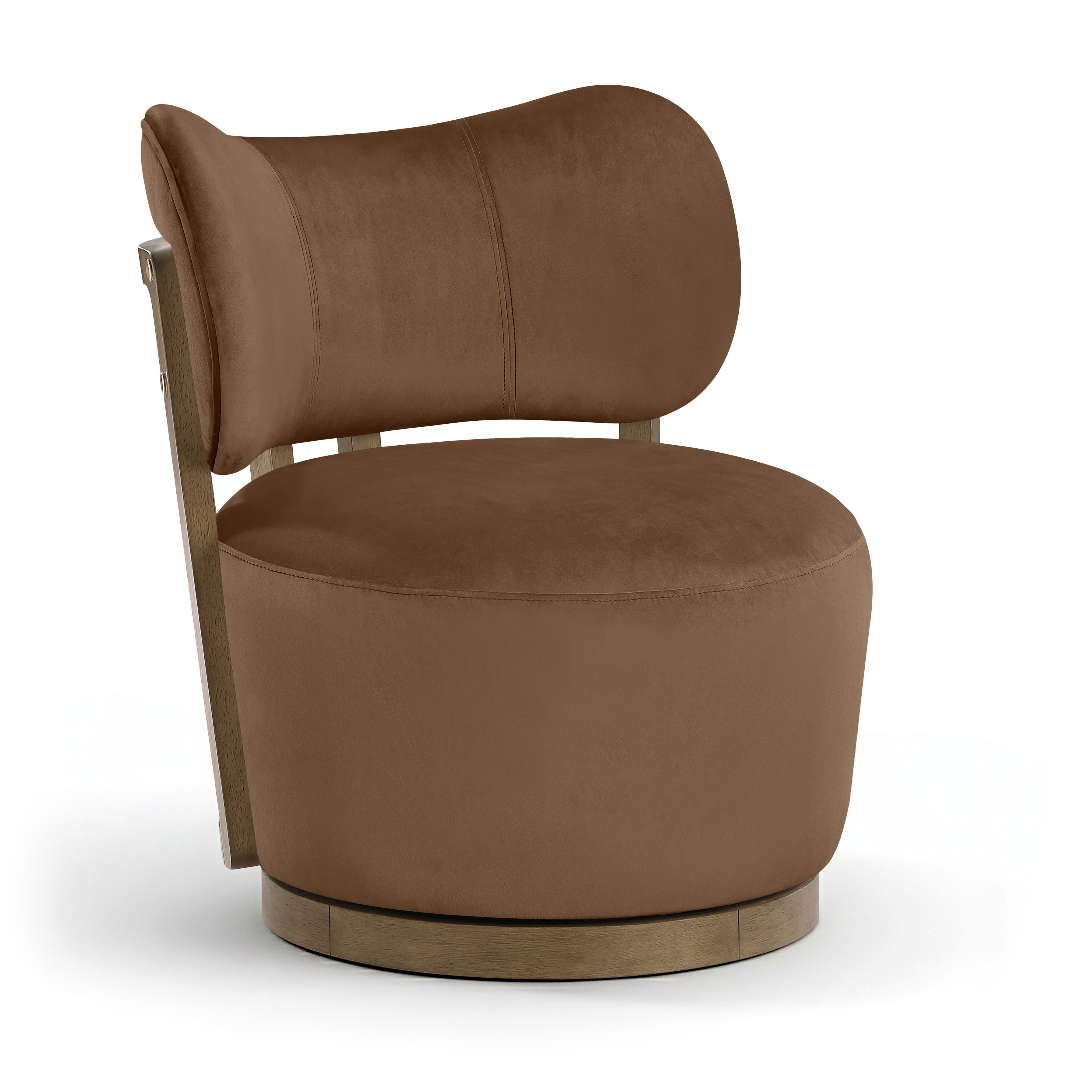 Elara - Velvet Upholstered Swivel Accent Chair - Brown / Stained Brown