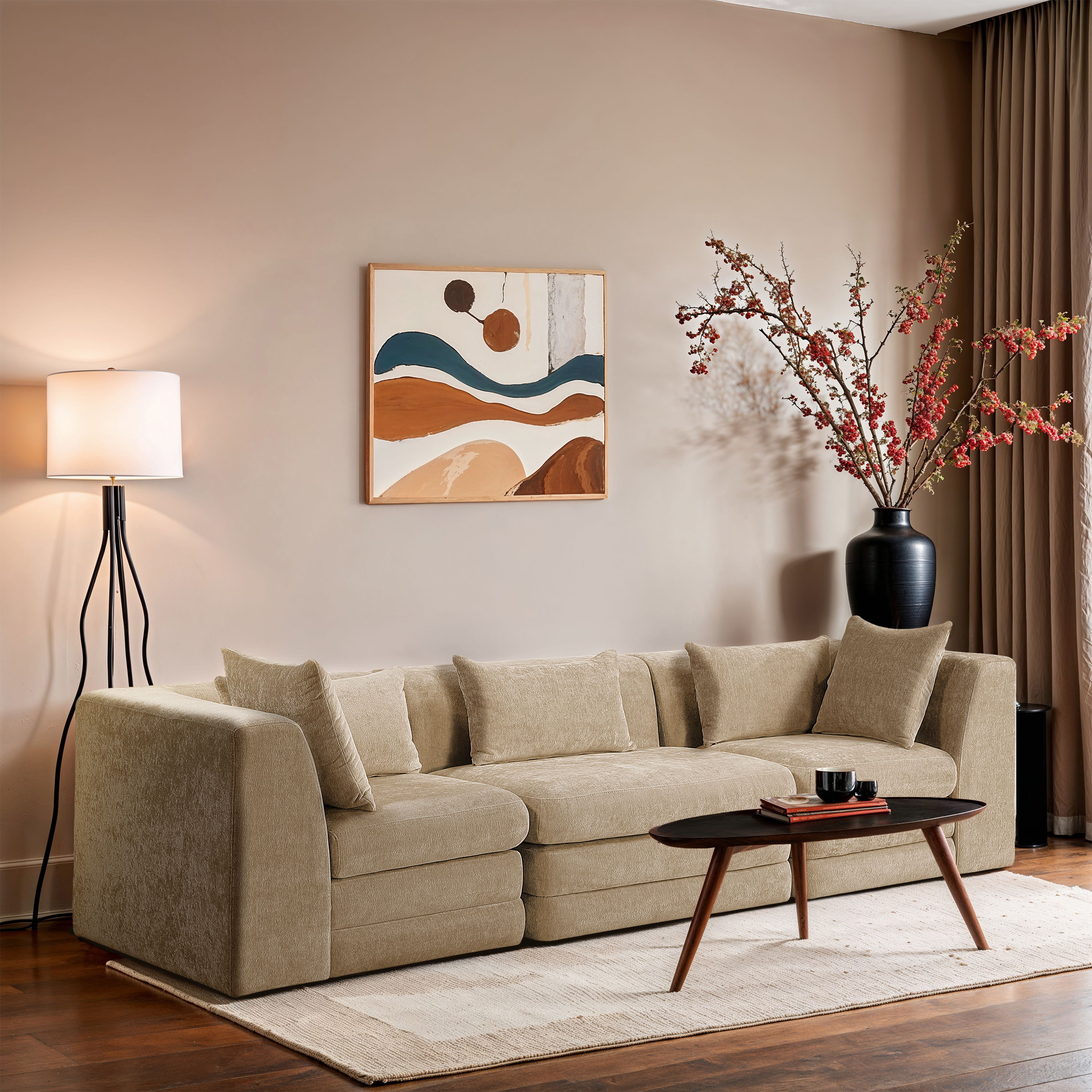Stellar - 3 Piece 114" Upholstered Modular Sofa - Beige