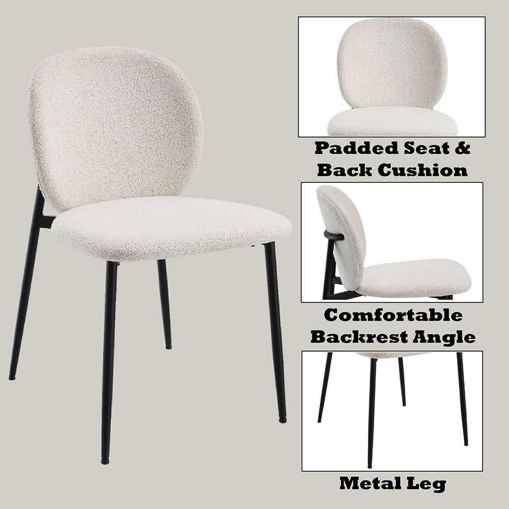 Klaus - Side Chair (Set of 2) - White Boucle & Black Finish, white, view 6