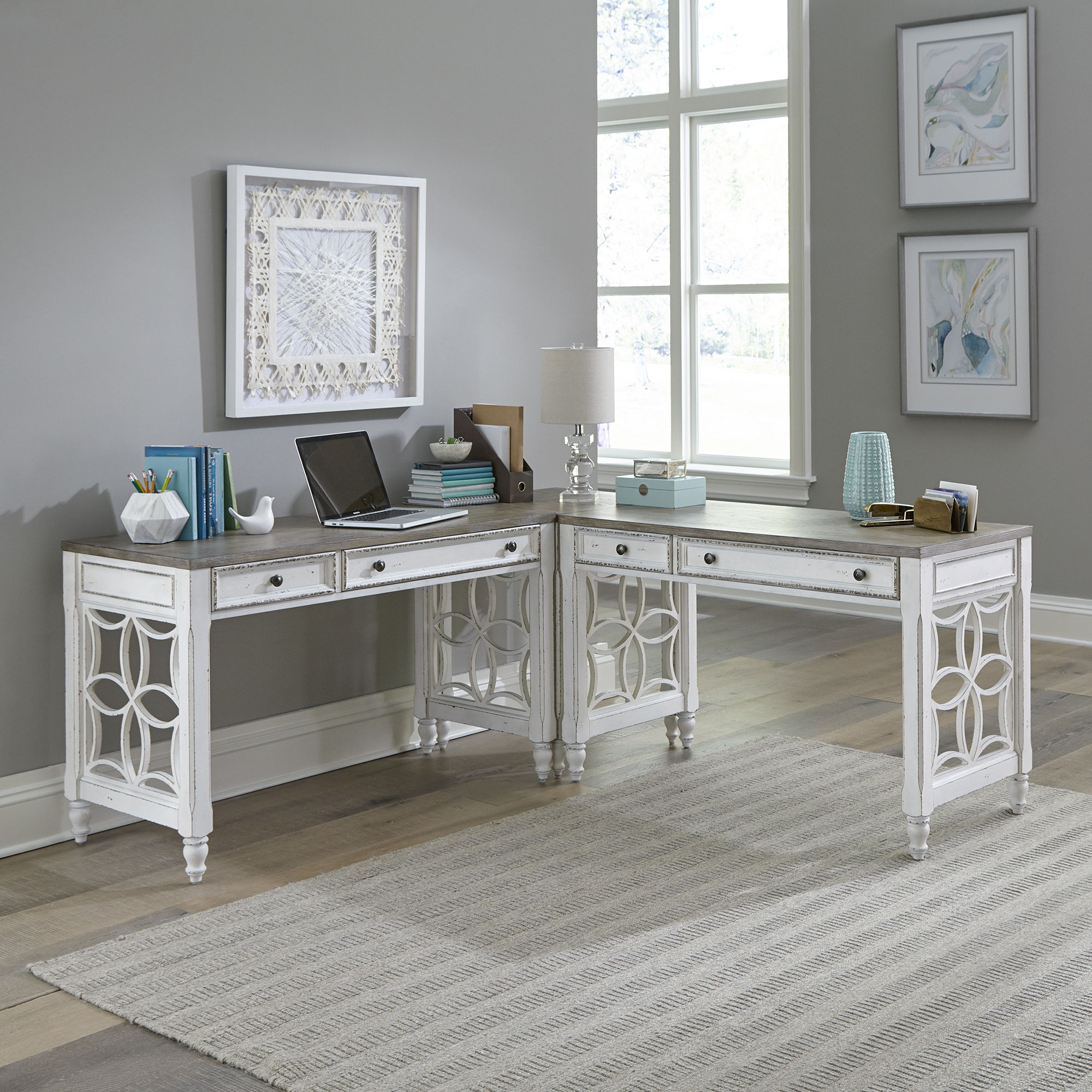 Liberty Furniture Magnolia Manor - 3 Piece Home Office Set (L Shaped Desk) - White