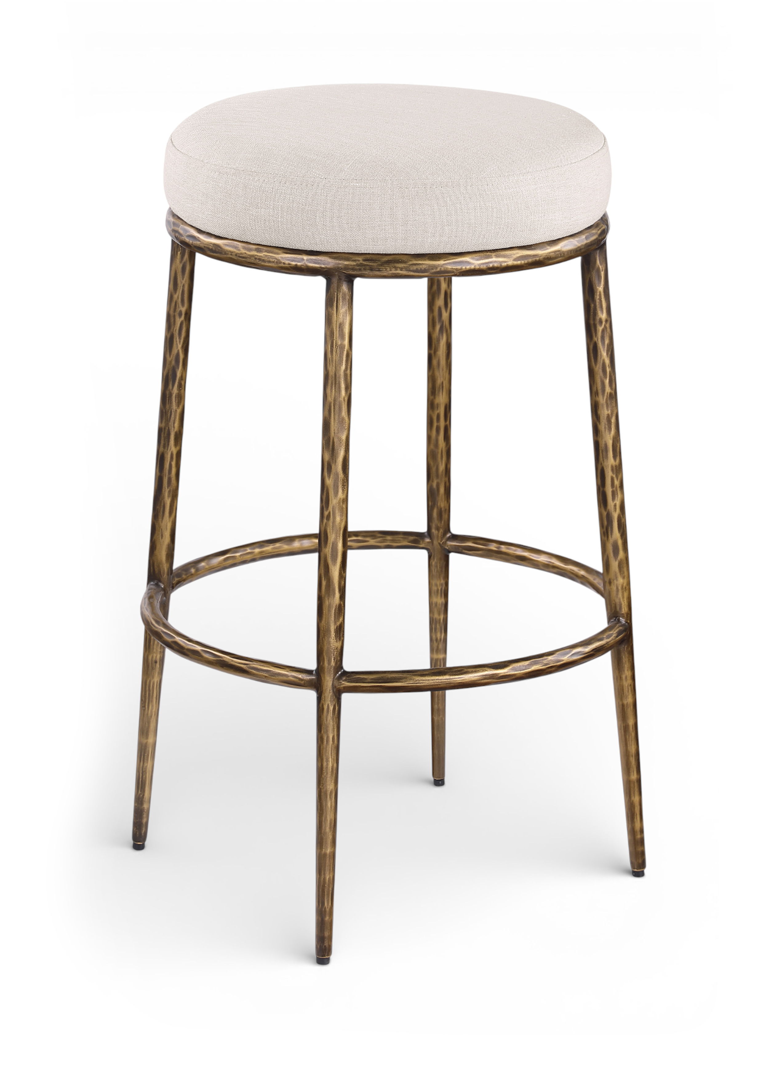 Ferro - Performance Fabric Upholstered Backless Bar Stool - Beige / Antique Brass