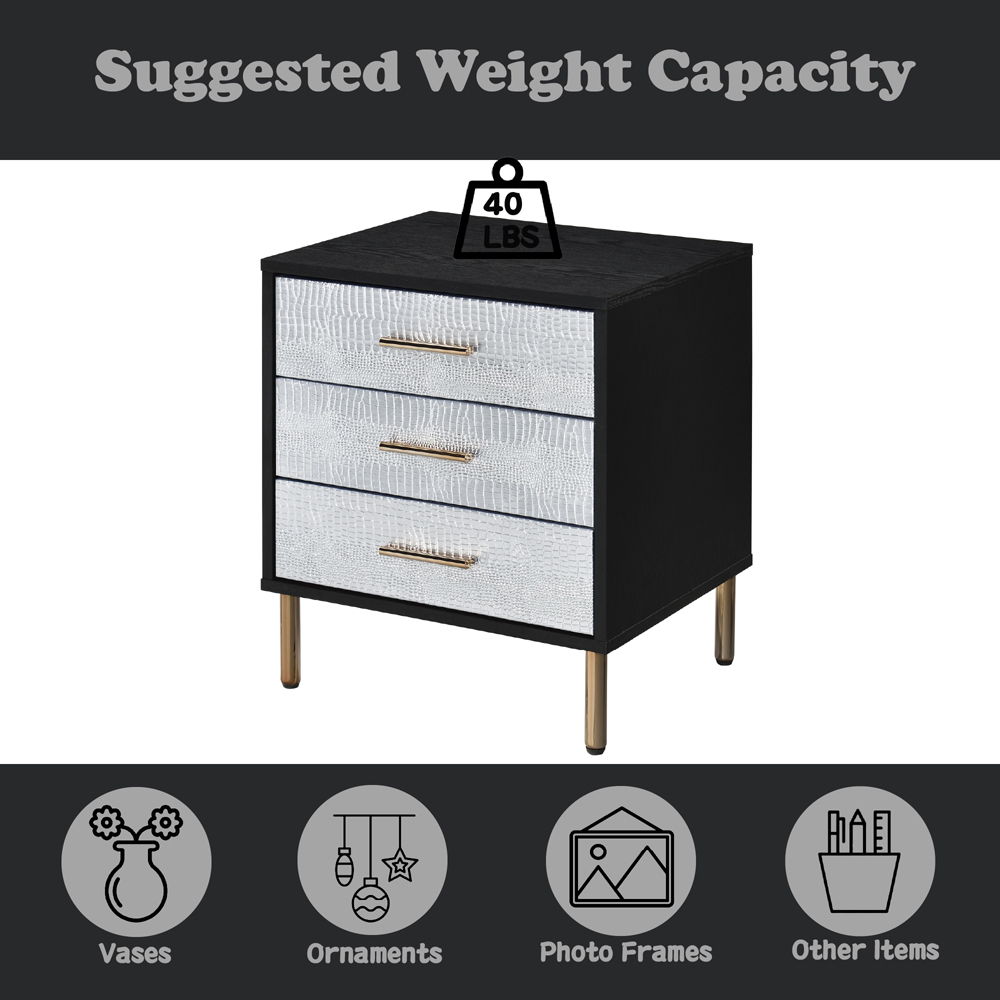 Myles - Nightstand - Black, Silver & Gold, black, view 6