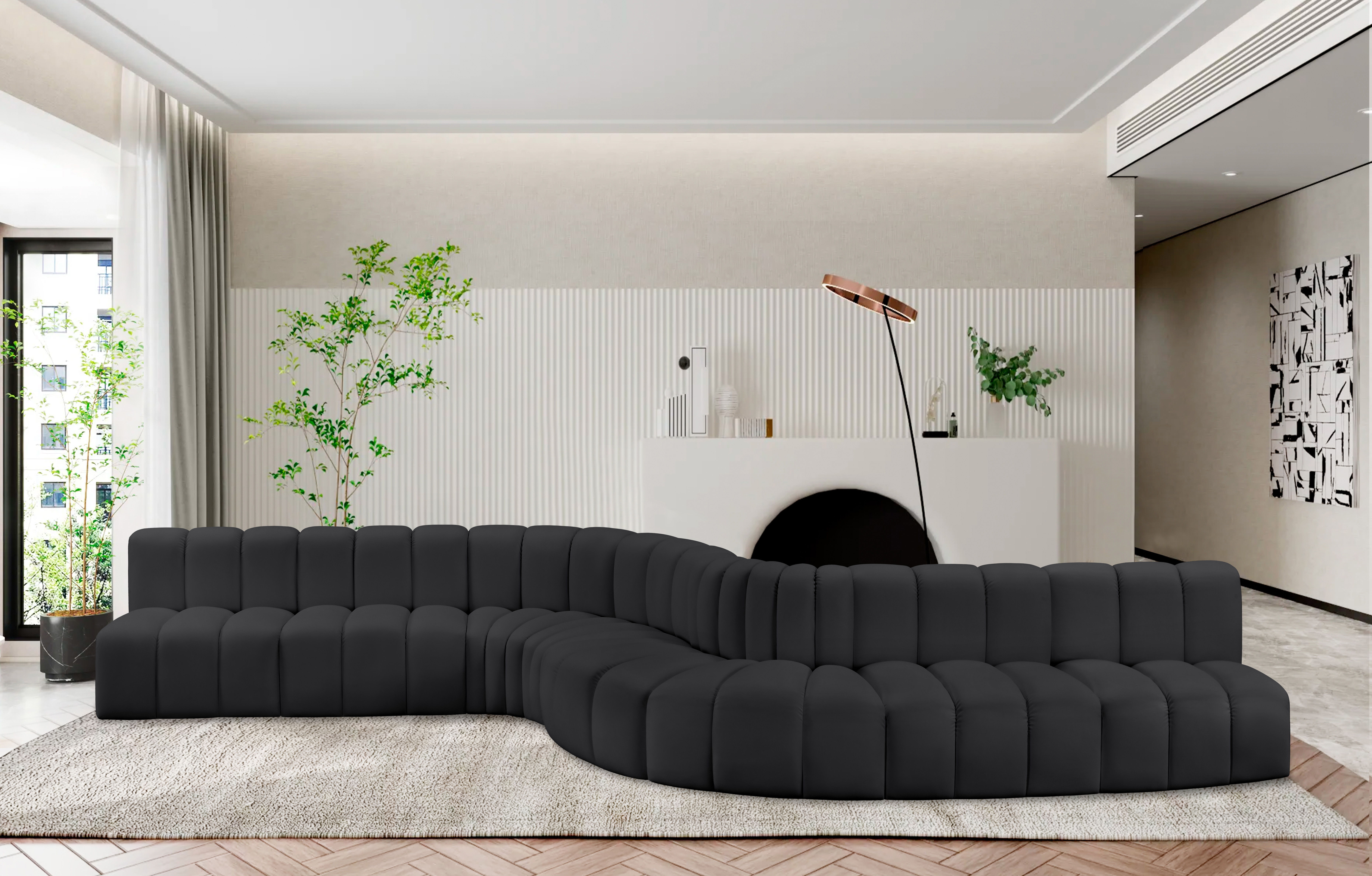 Arc - Faux Leather 8 Piece Curved Modular Sofa - Black