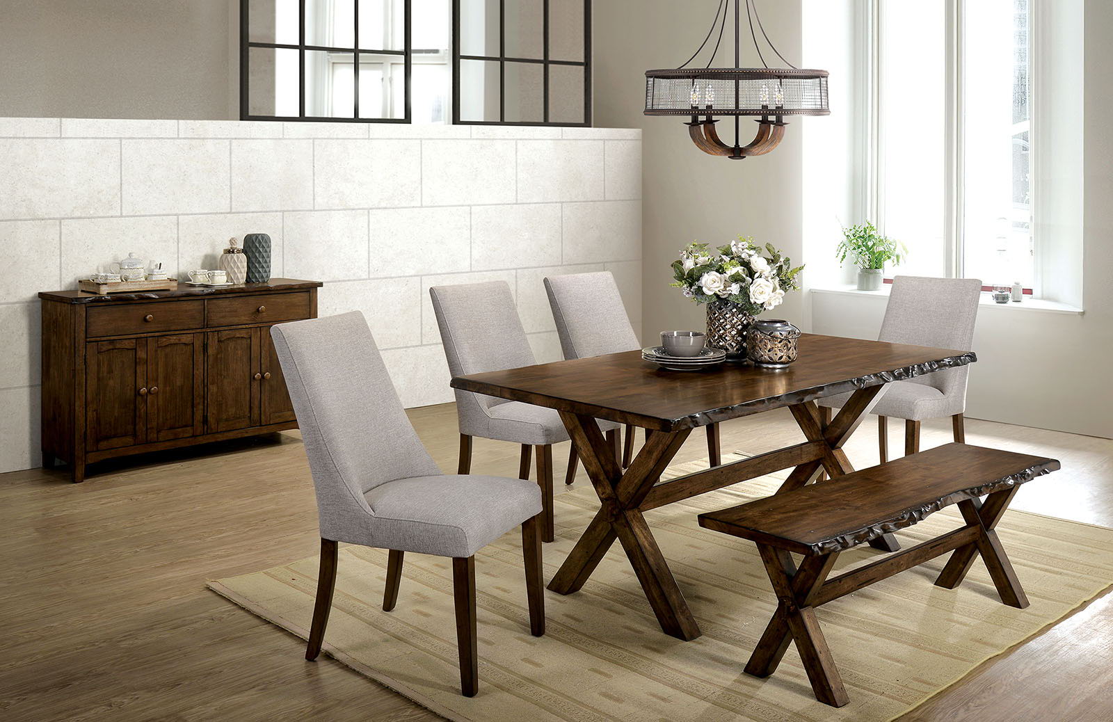 Woodworth 6 Piece Dining Table Set With Bench Walnut Wood New