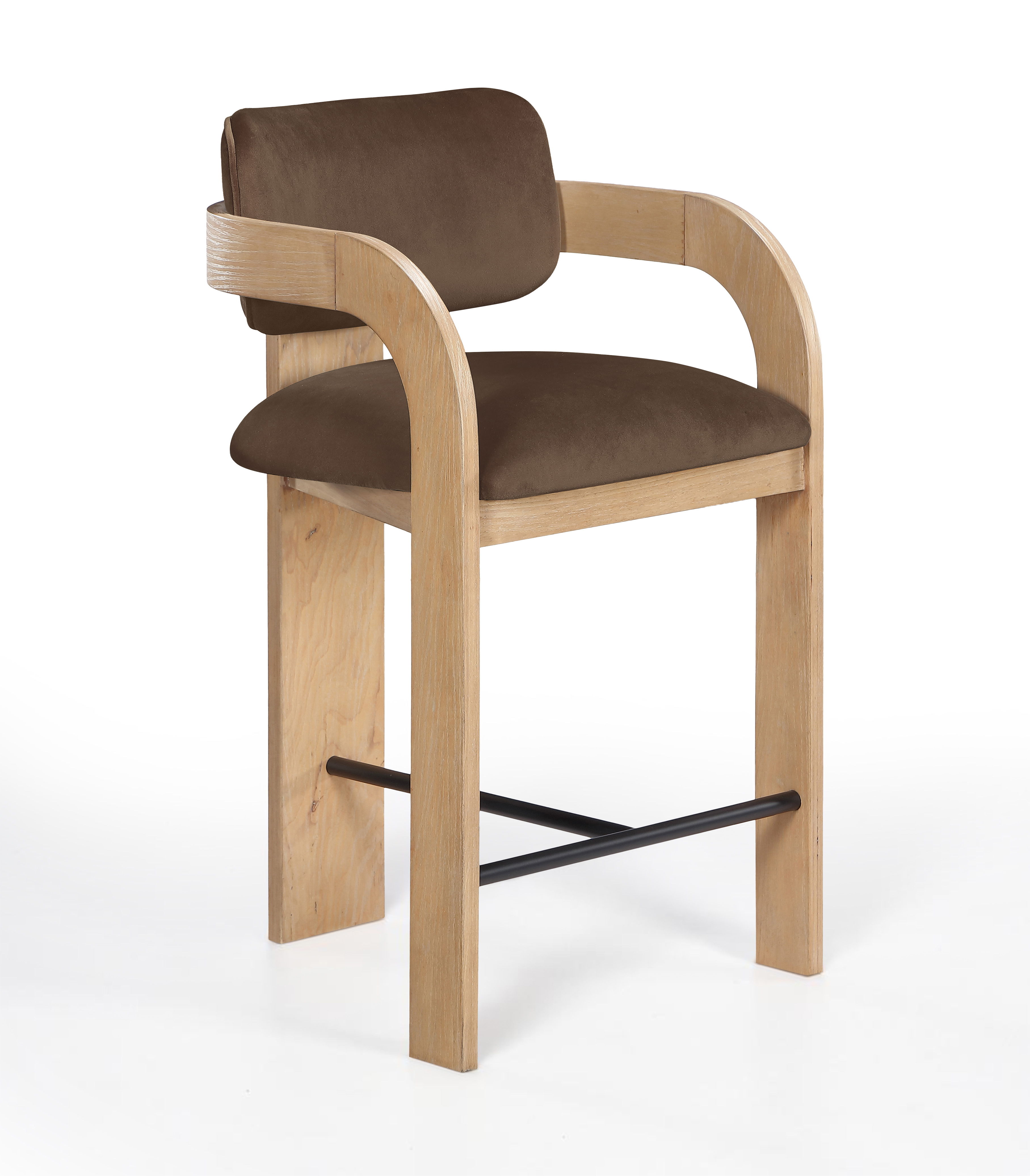 Cedra - Velvet Performance Fabric Upholstered Counter Stool - Brown / Natural