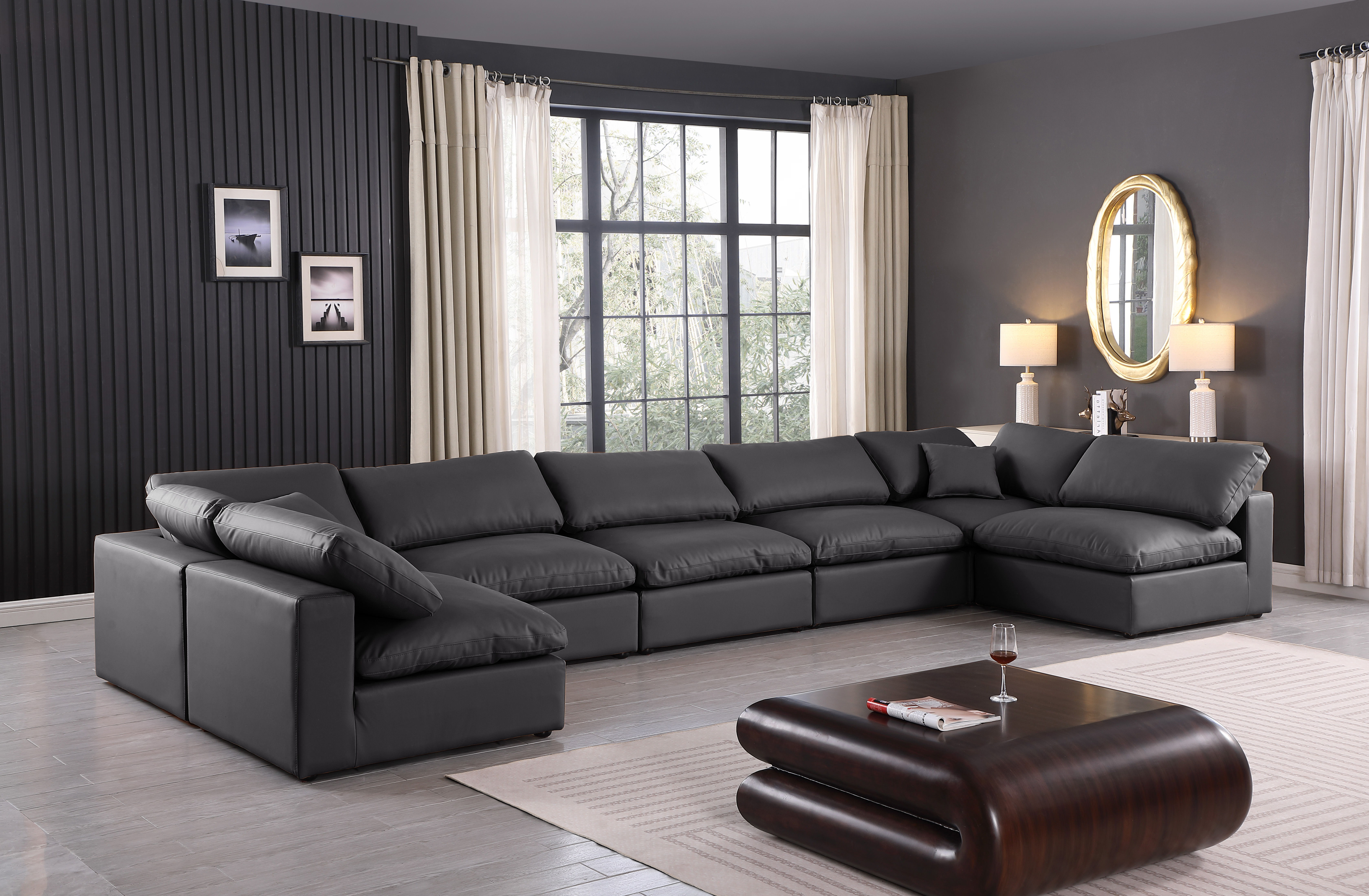 Comfy - 7 Piece Faux Leather Modular Armless Sectional - Charcoal