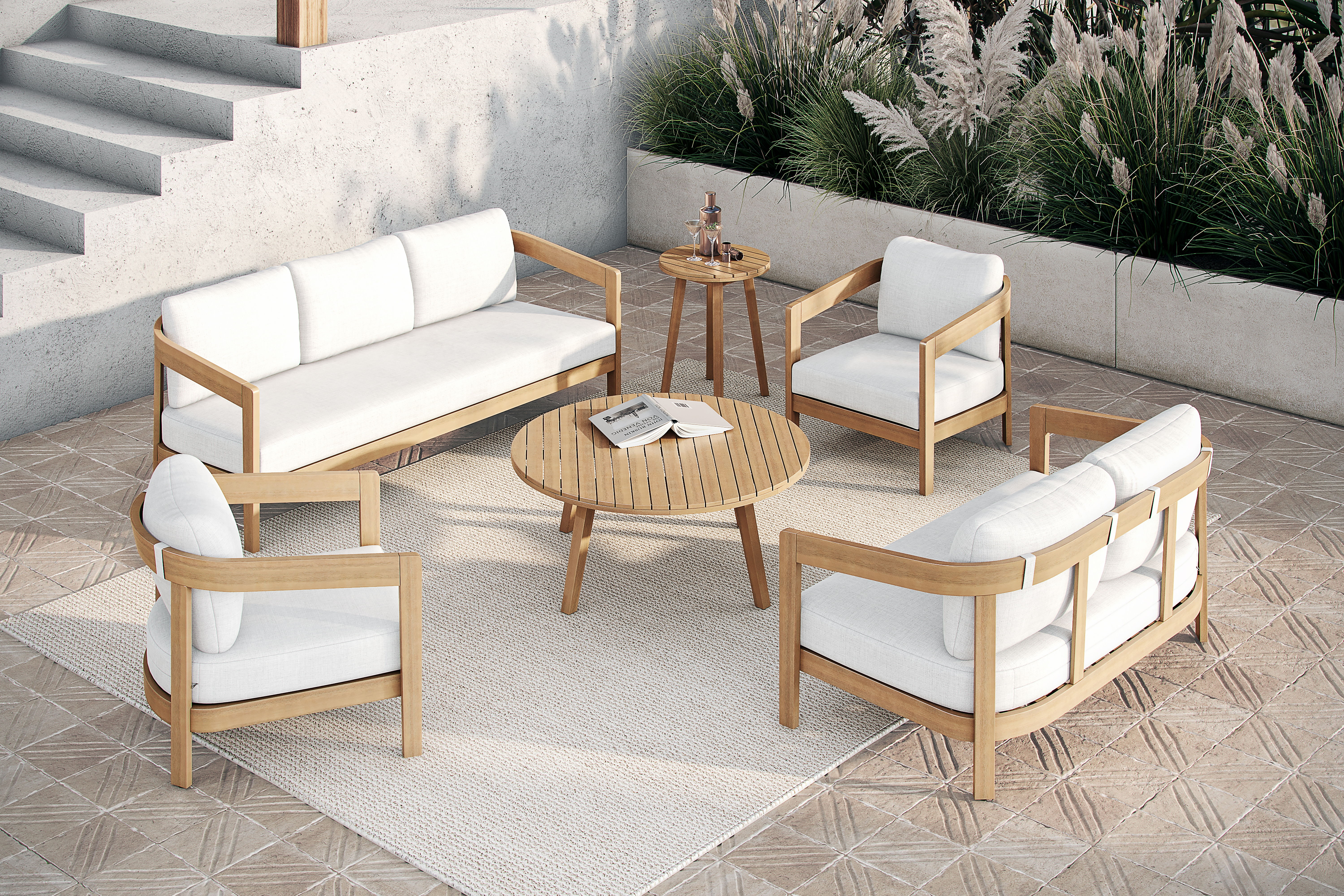Wesley - 6 Piece Outdoor (Sofa & Loveseat & 2 Chairs & Coffee & End Table) - Light Brown