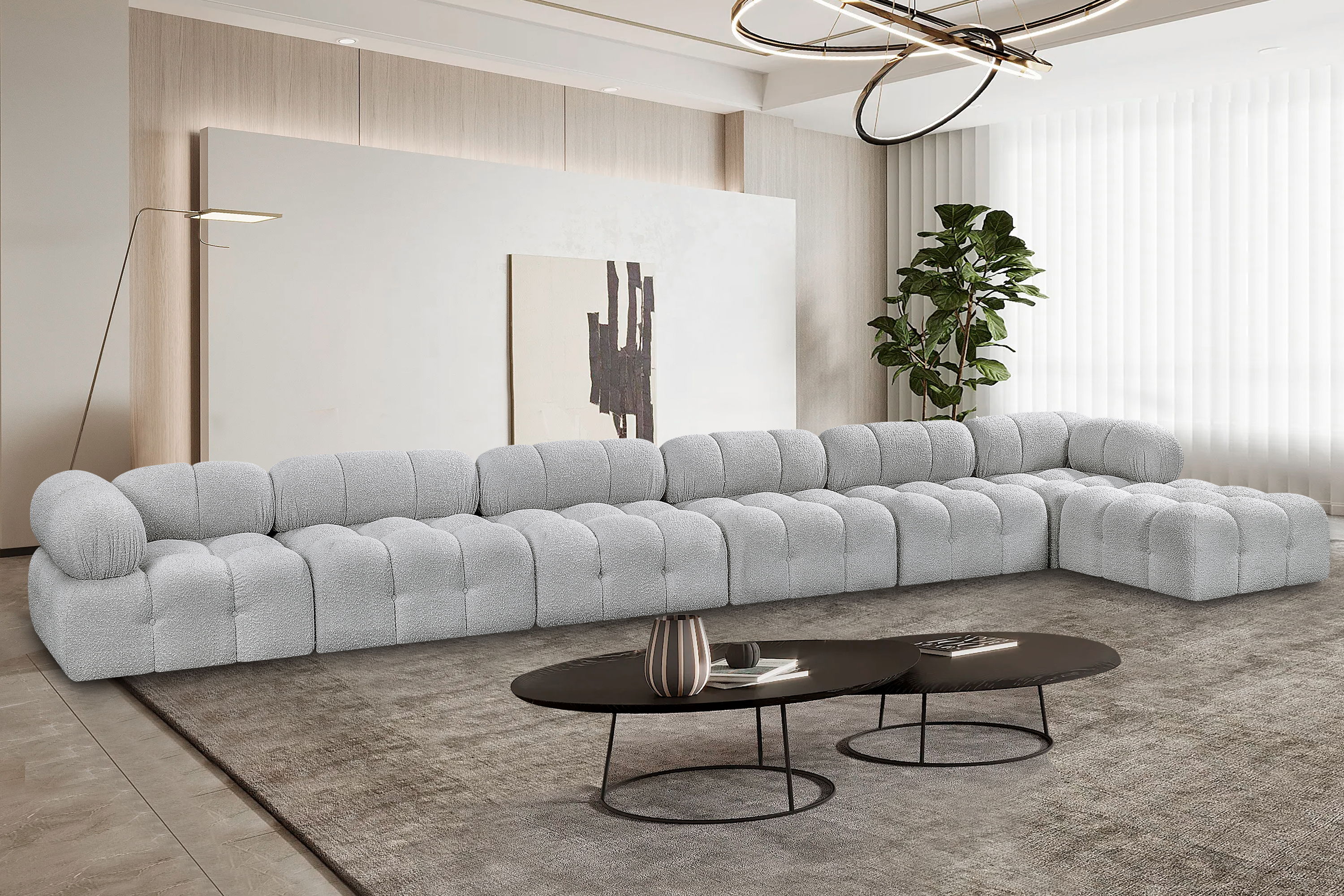 Ames - 7 Piece Boucle Fabric Modular L-Shaped Sectional - Gray