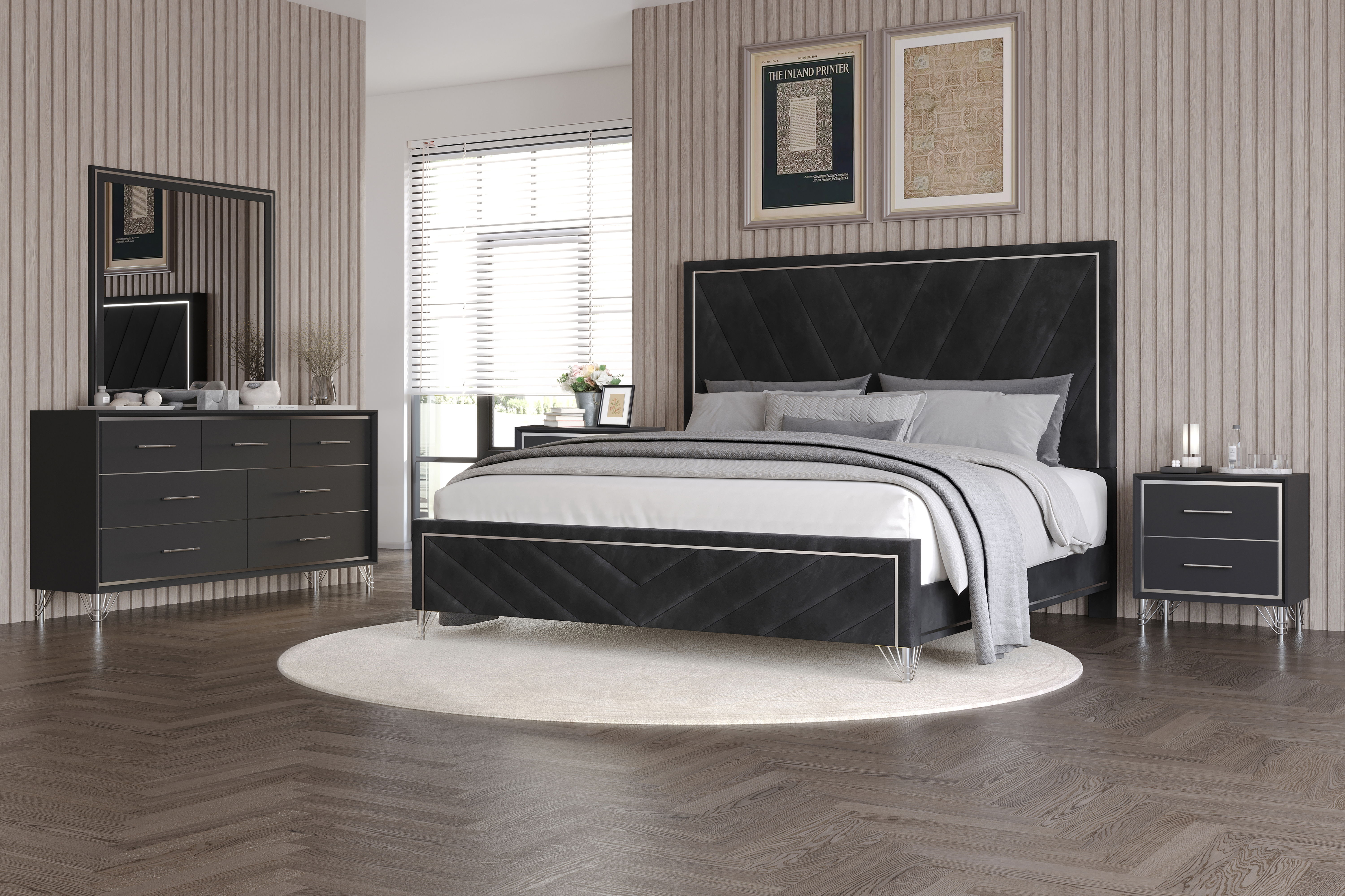 Ava - 6/0 California King 5 Piece Bedroom Set (Bed, Dresser, Mirror, 2 Nightstands) - Black
