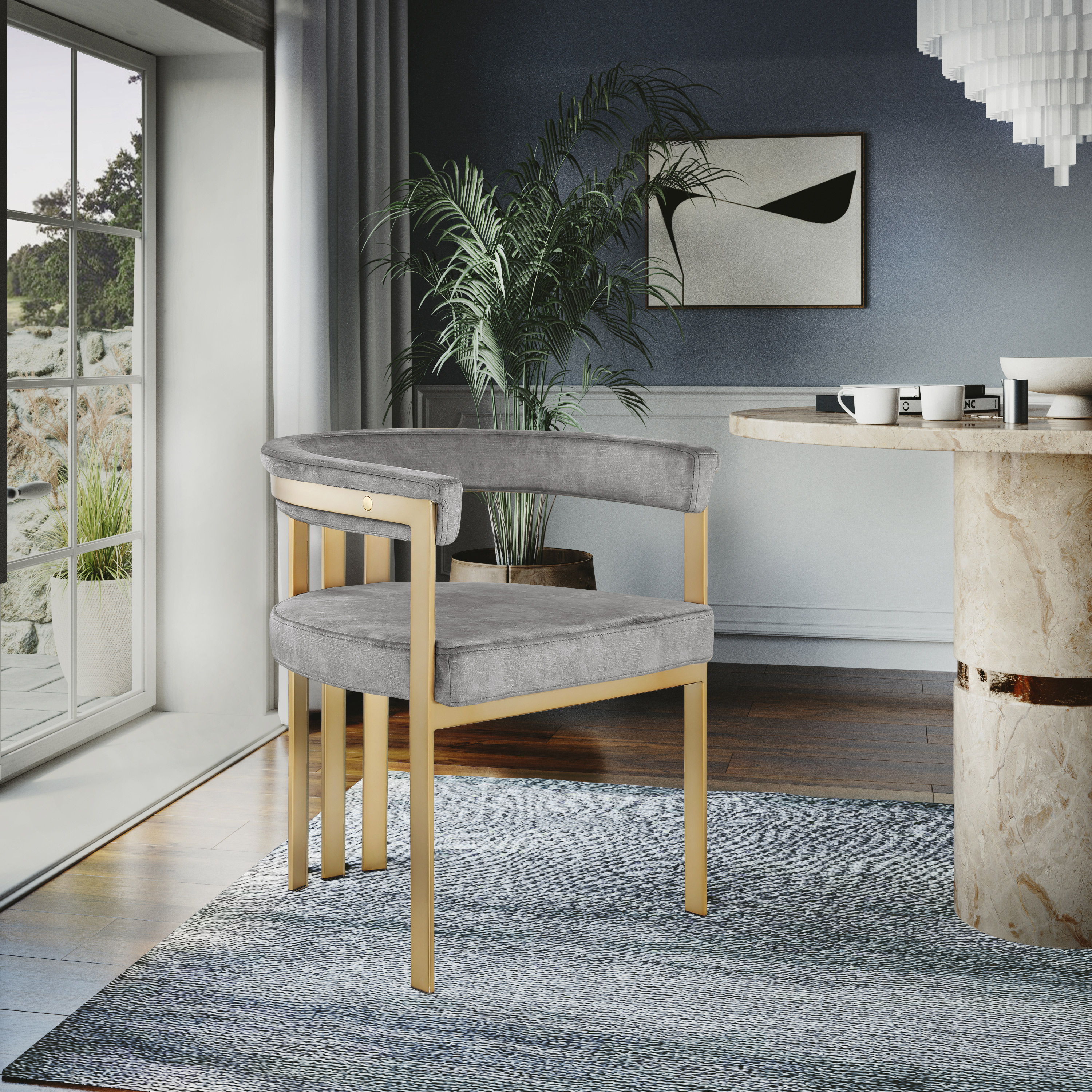 Marcello - Dining Chair With Brushed Gold Iron Frame (Set of 2) - Gray