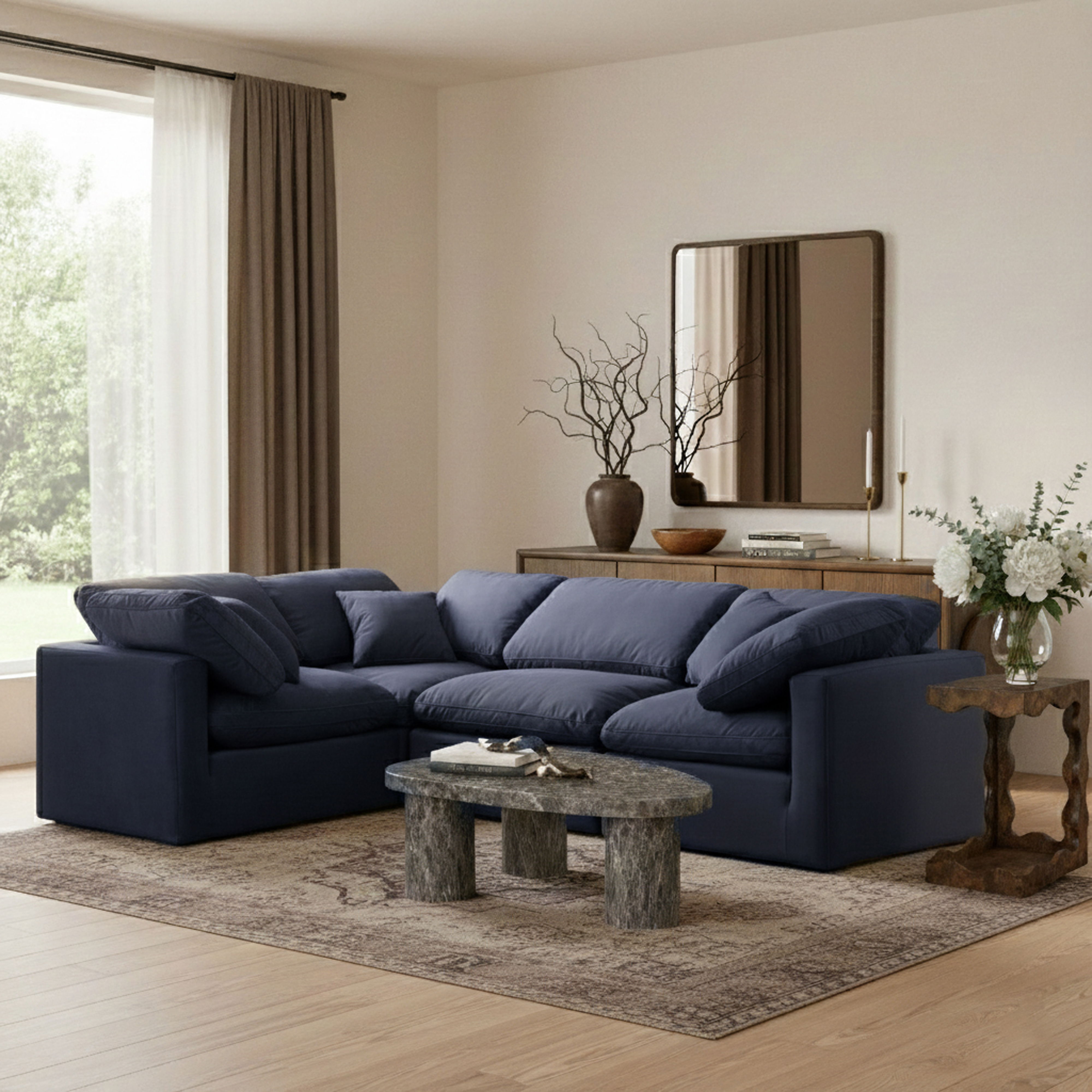 Indulge - Velvet 4 Piece Modular Corner Sectional - Blue