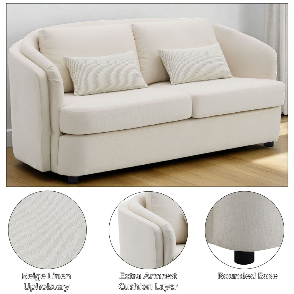 Mariko - Loveseat With 2 Pillows - Beige Linen, beige, view 8
