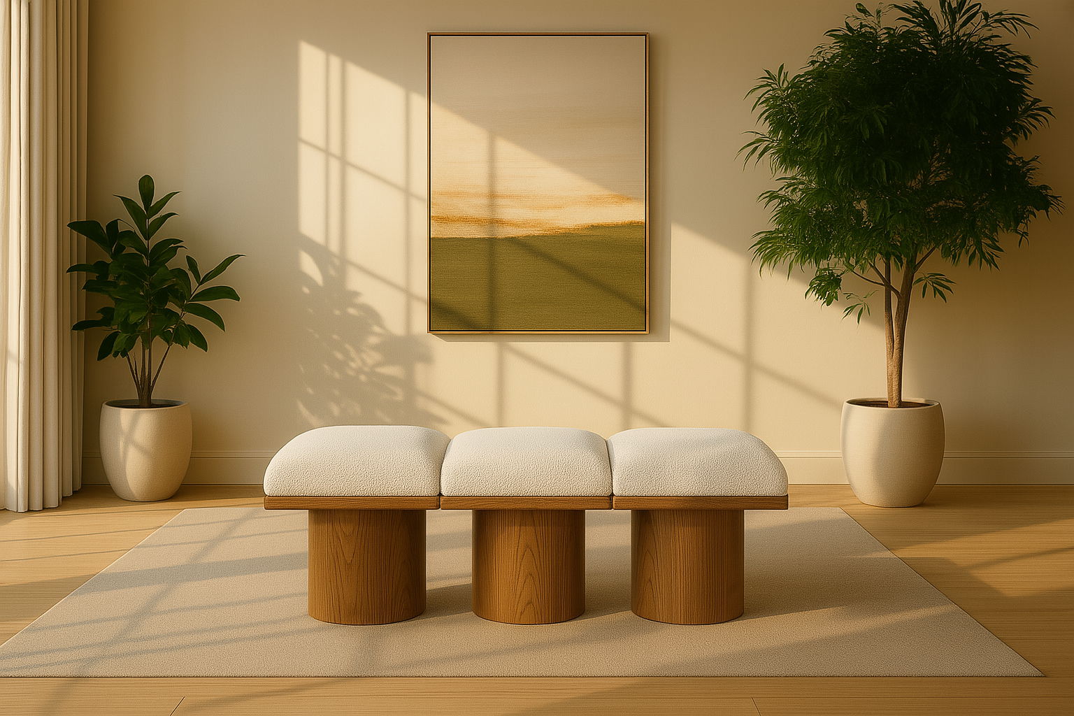Pavilion - 54" 3 Piece Modular Bench With Brown Base - Cream