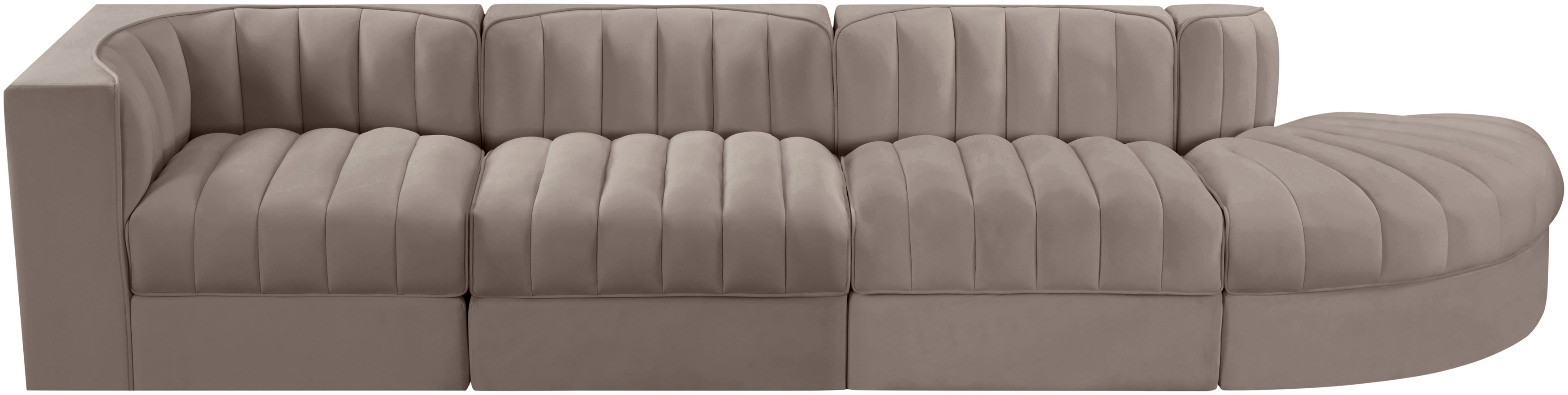 Rummi - Velvet Performance Fabric Upholstered 4 Piece Modular Sectional With Reverse Corner Chair - Taupe