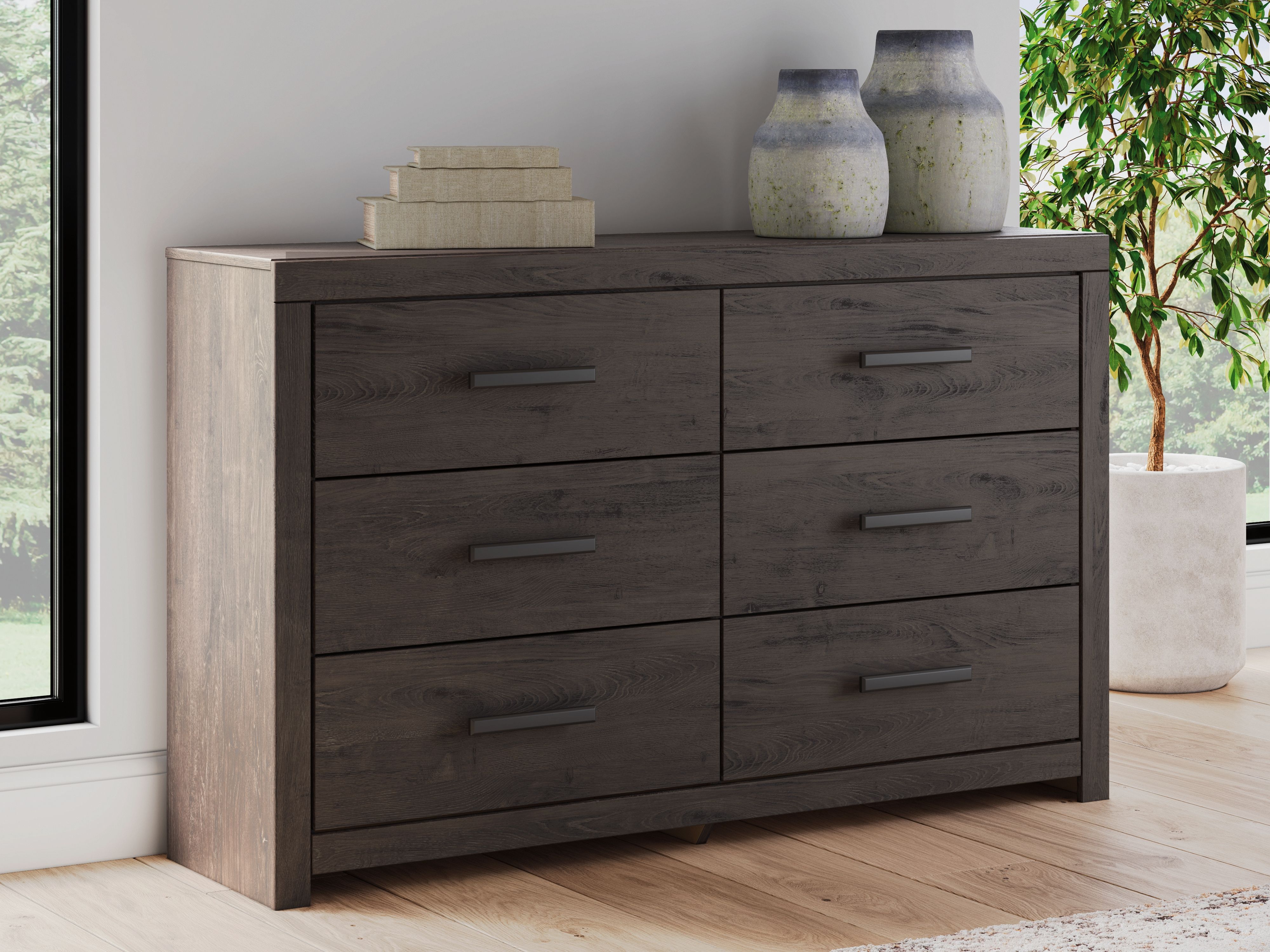 Prendonea - 5 Pc. - Dresser, Mirror, Chest, Full Panel Bed - Charcoal