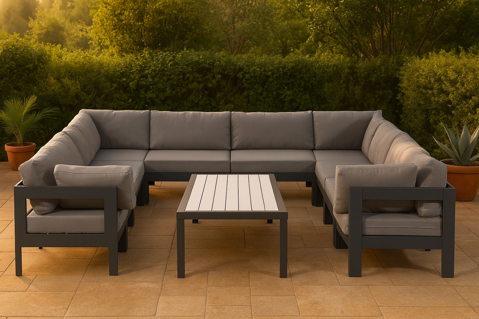 Nizuc - Outdoor Patio 10 Piece Modular Sectional With Gray Frame - Gray