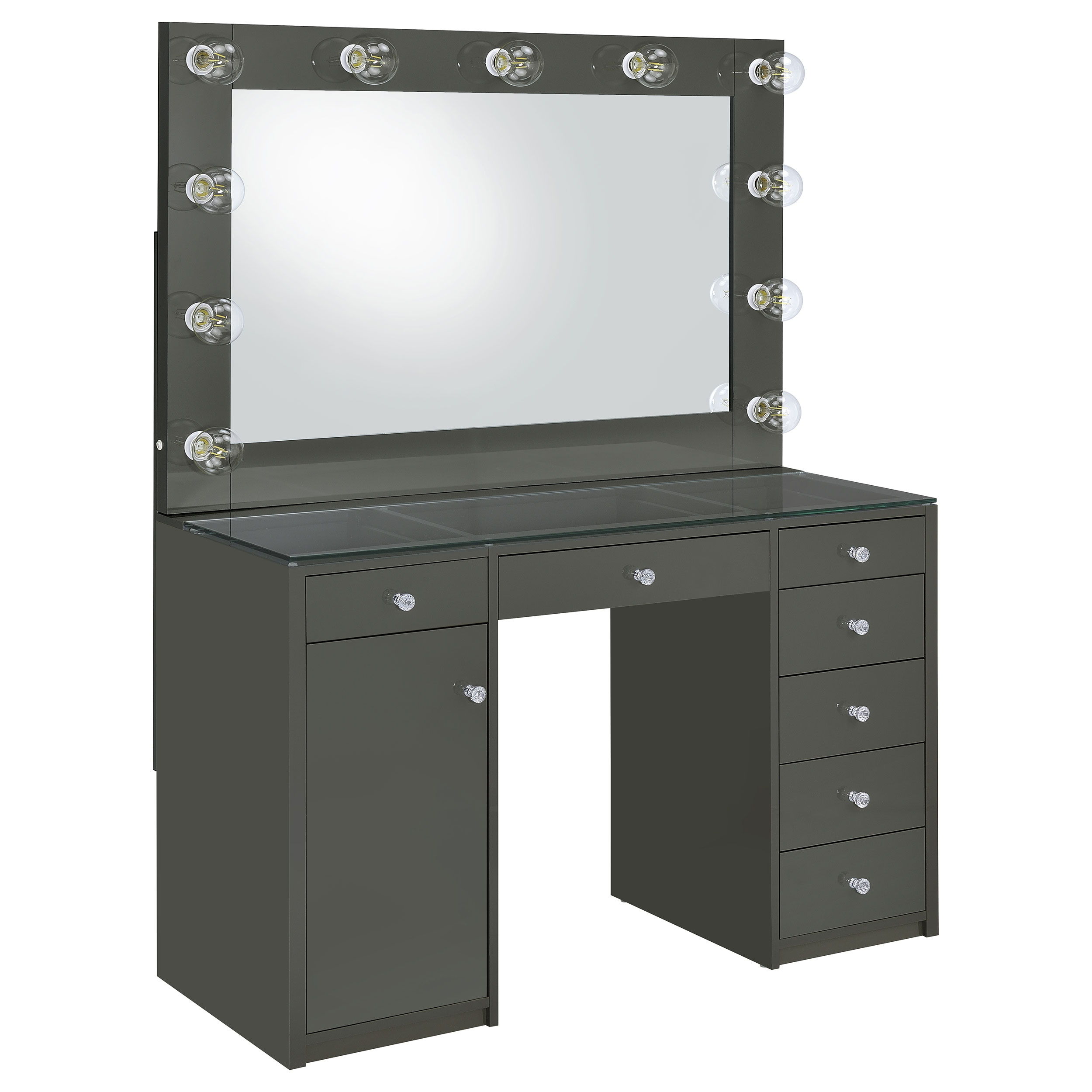 Acena - 7-Drawer Vanity Set With Lighting - Grey High Gloss