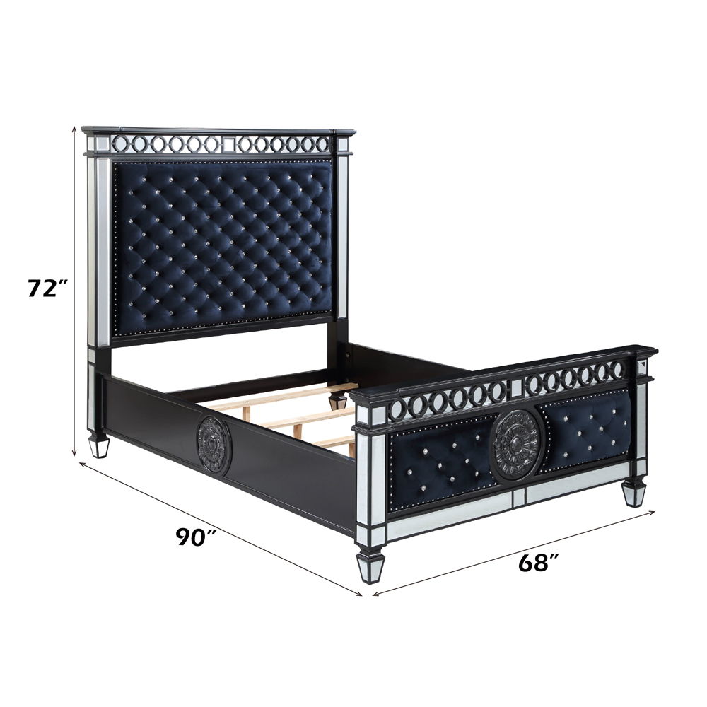 Varian II - Queen Bed - Mirrored, Dark Navy Blue Velvet & Black & Sliver, black, view 6