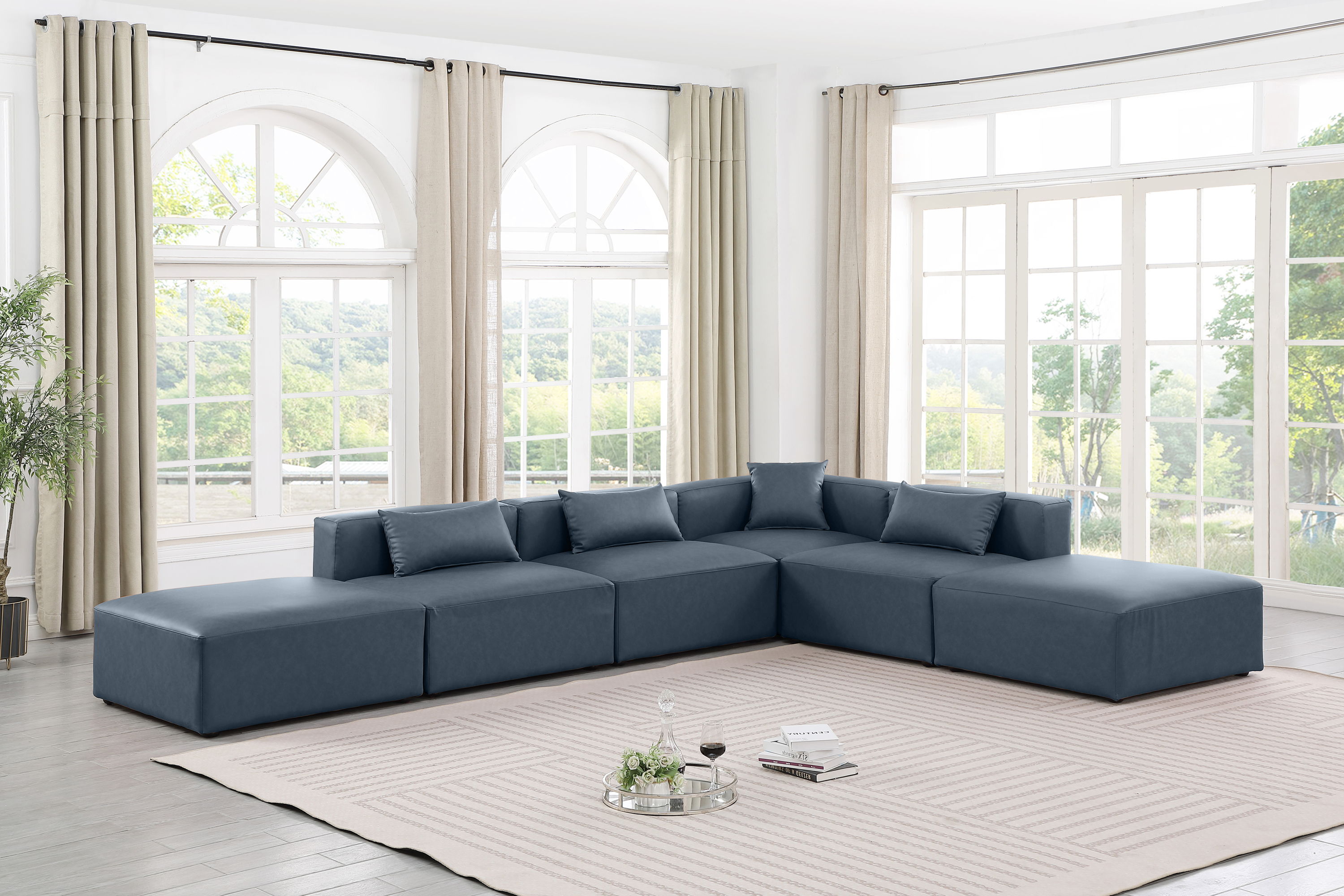 Cube - 6 Piece Modular Corner Armless Sectional - Navy Blue