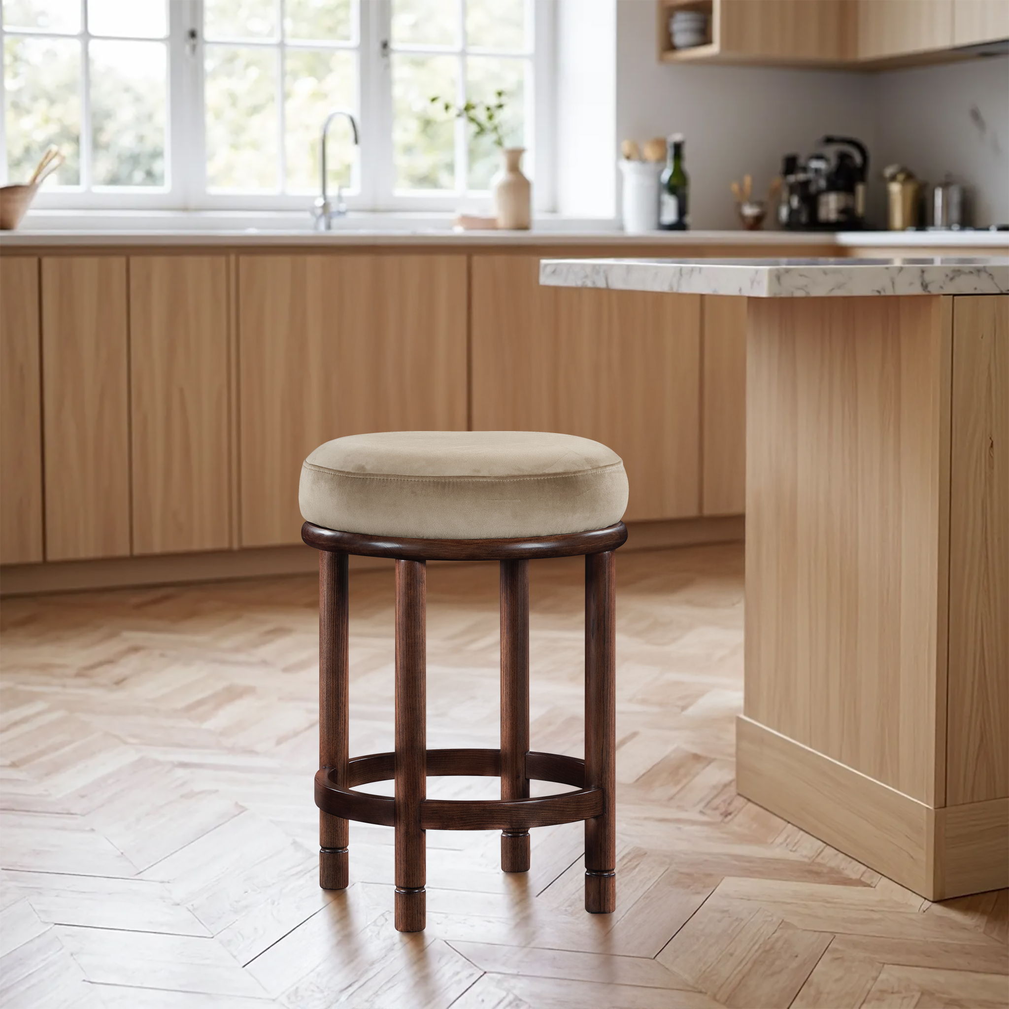 Monette - Counter Stool With Brown Base - Beige