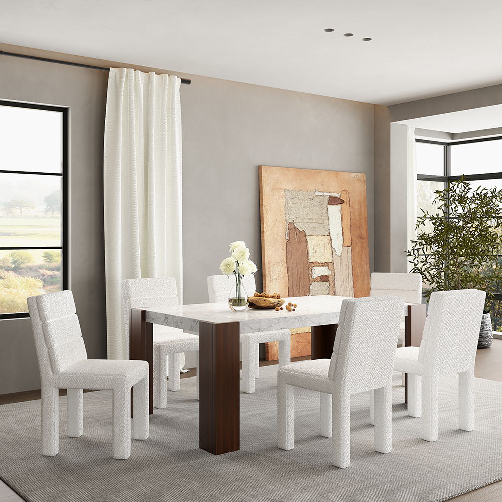 Hettie - Dining Table With Engineeed Stone Top - Engineered Stone Top & Brown, white, view 5