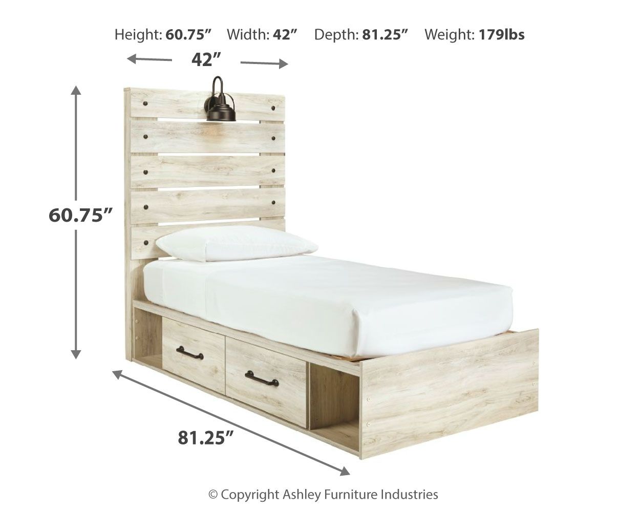 Ashley Furniture Cambeck - 6 Pc. - Dresser, Mirror, Twin Panel Bed with Side Storage Drawers - Whitewash - Image 5