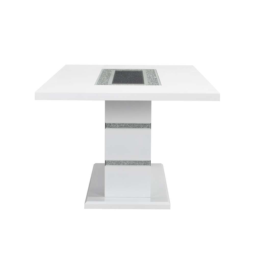 Elizaveta - Dining Table With Pedestal Base - Faux Crystal Diamonds & White High Gloss, white, view 4