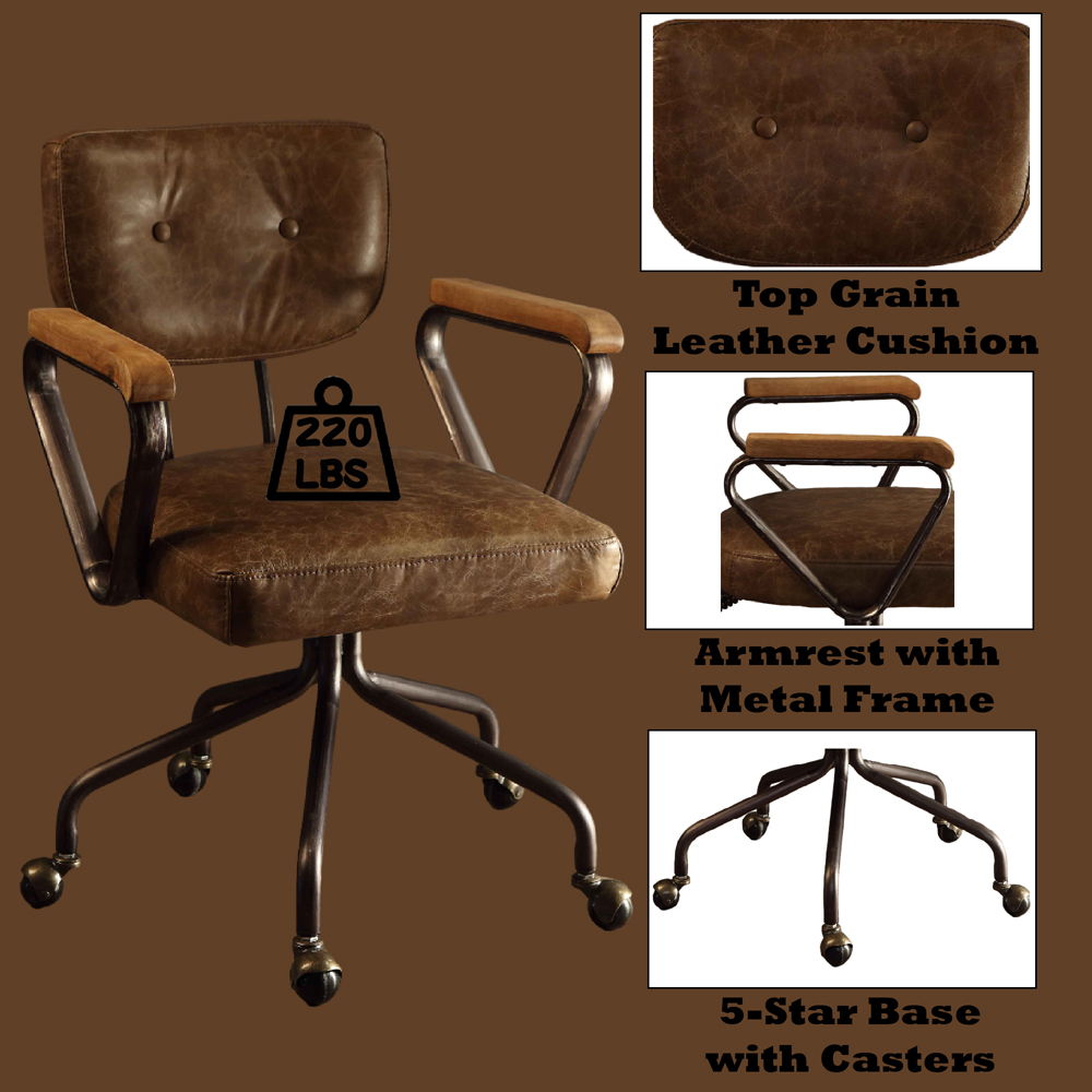 Hallie - Office Chair - Vintage Whiskey Top Grain Leather, dark brown, view 6
