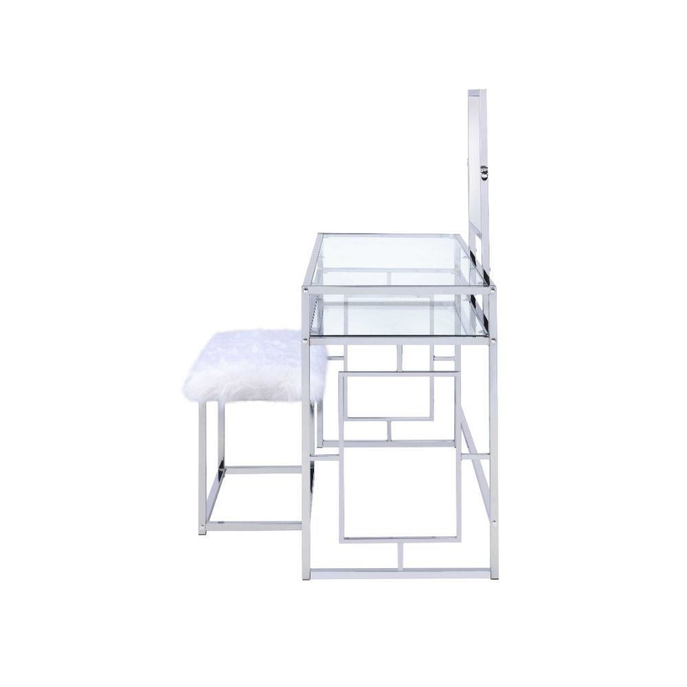 Carenze II - Vanity Set - White Faux Fur & Chrome, white, view 8
