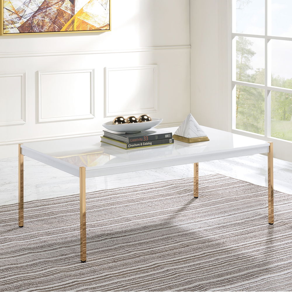Otrac - Coffee Table - White & Gold, white