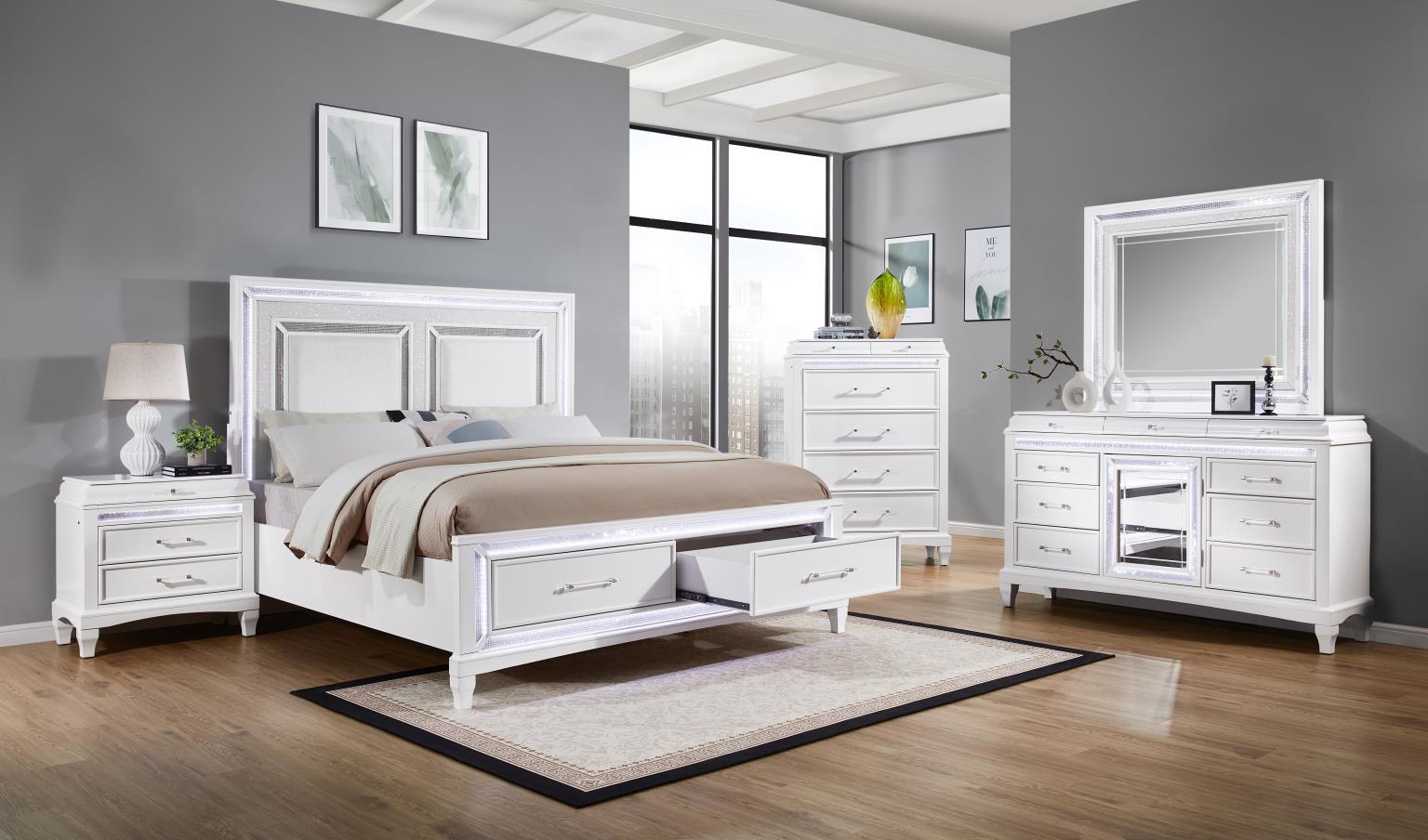B045 - 3 Piece Bedroom Set (King Bed, Dresser, Mirror) - White