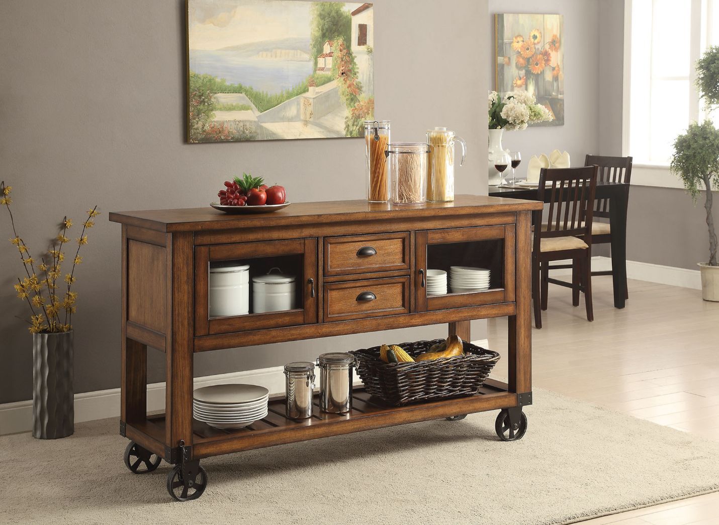 Kadri - Kitchen Cart - Distressed Chestnut, dark brown