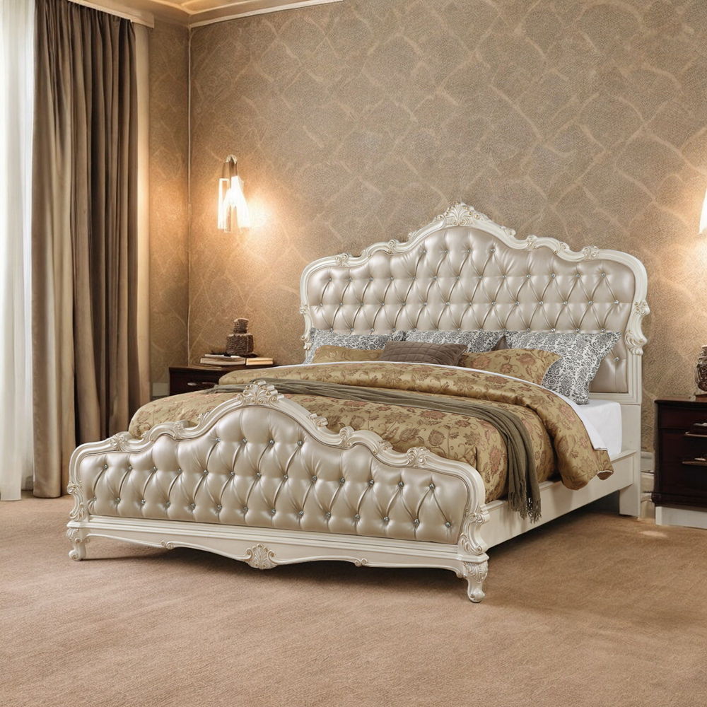 Chantelle - Queen Bed - Rose Gold Synthetic Leather & Pearl White, beige, view 5
