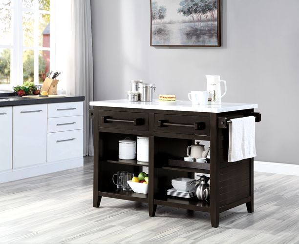 Darwid - Kitchen Island - Marble Top Top & Espresso, white