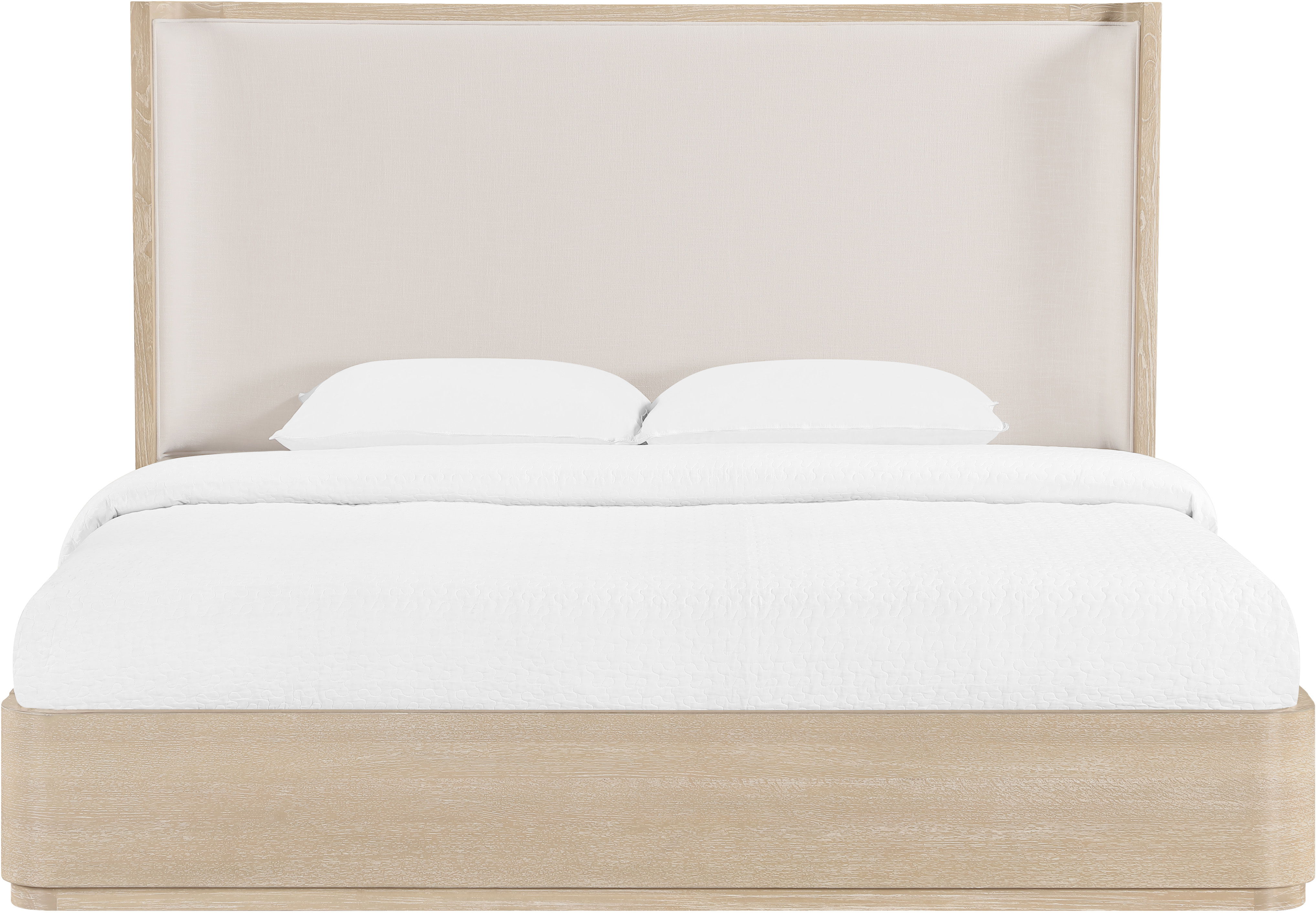 Tiberio - Solid Wood And Linen Textured Fabric Queen Bed (3 Boxes) - Natural / Cream