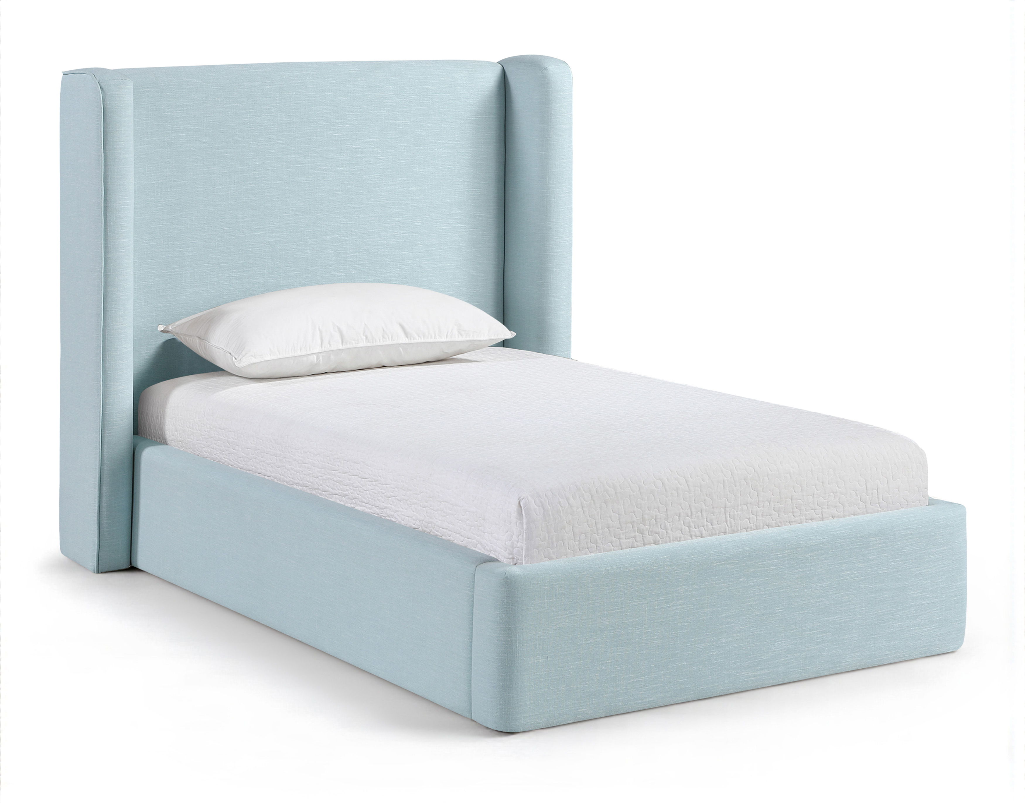 Kendall - Linen Textured Fabric Upholstered Twin Bed - Light Blue