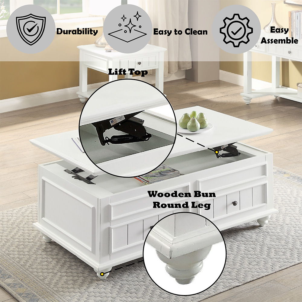 Natesa - Coffee Table With Lift Top - White Washed, white, view 4