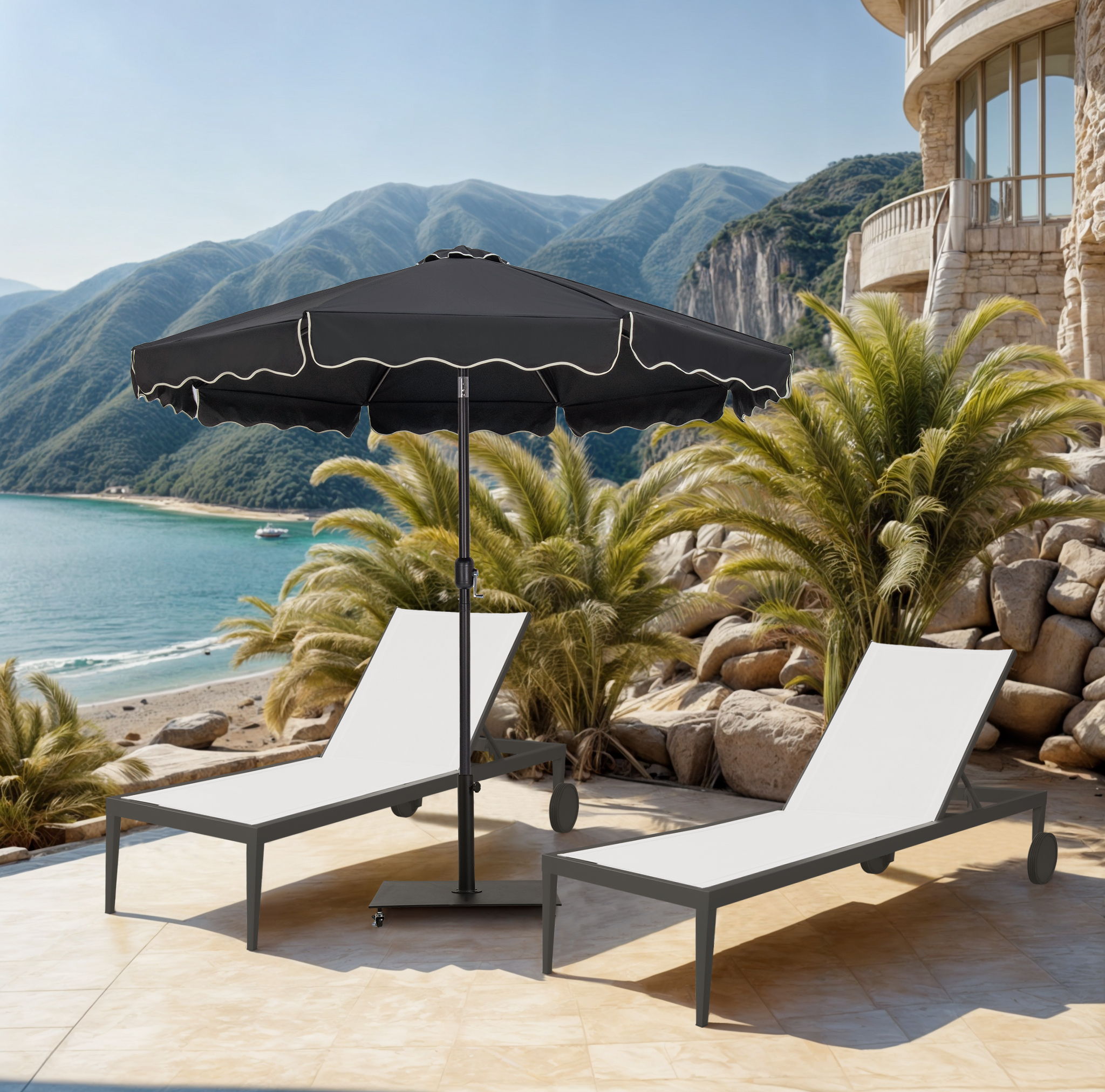 Amalfi - Patio Umbrella With Black Pole - Black