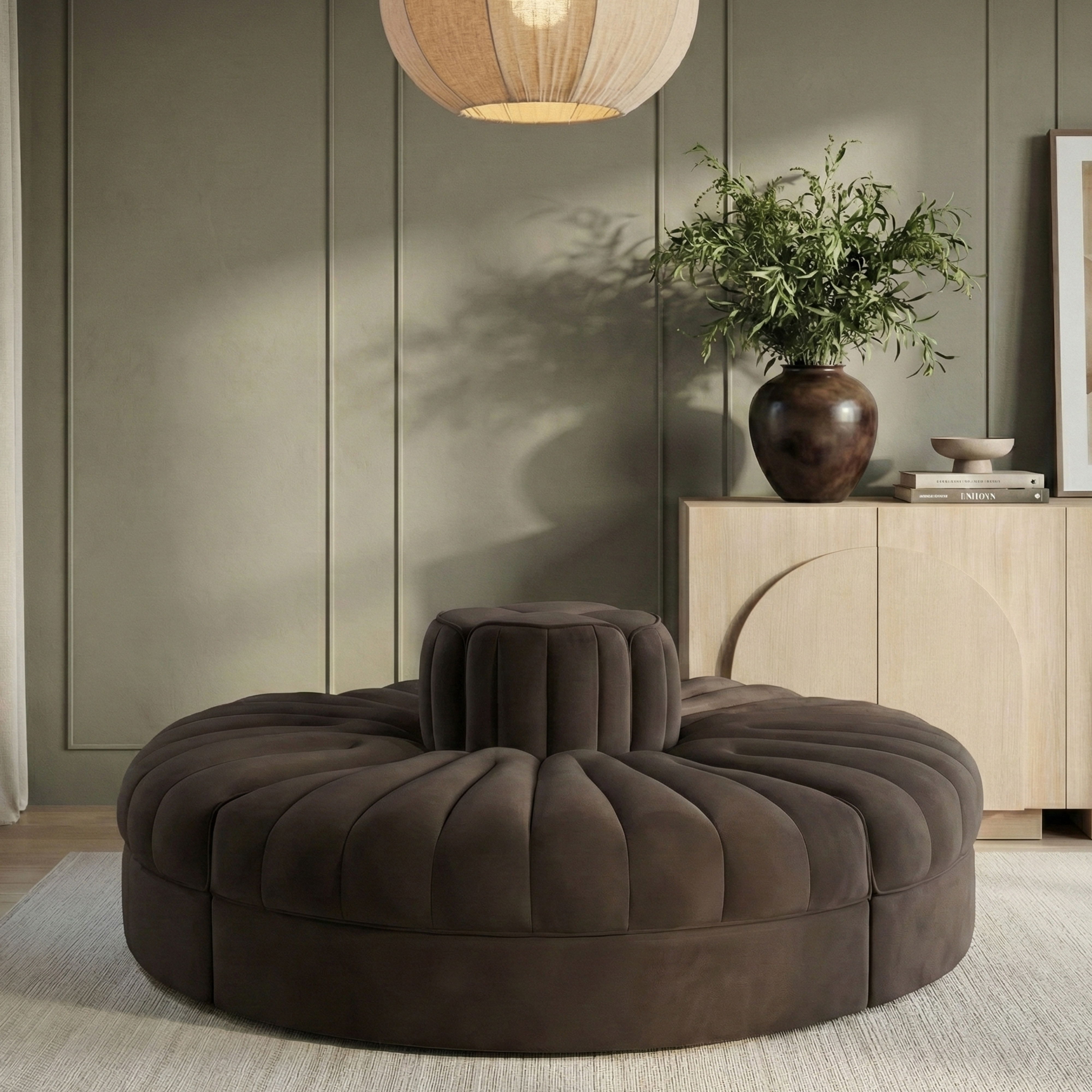 Rummi - Round Velvet Performance Fabric Upholstered 4 Piece Modular Sofa - Brown