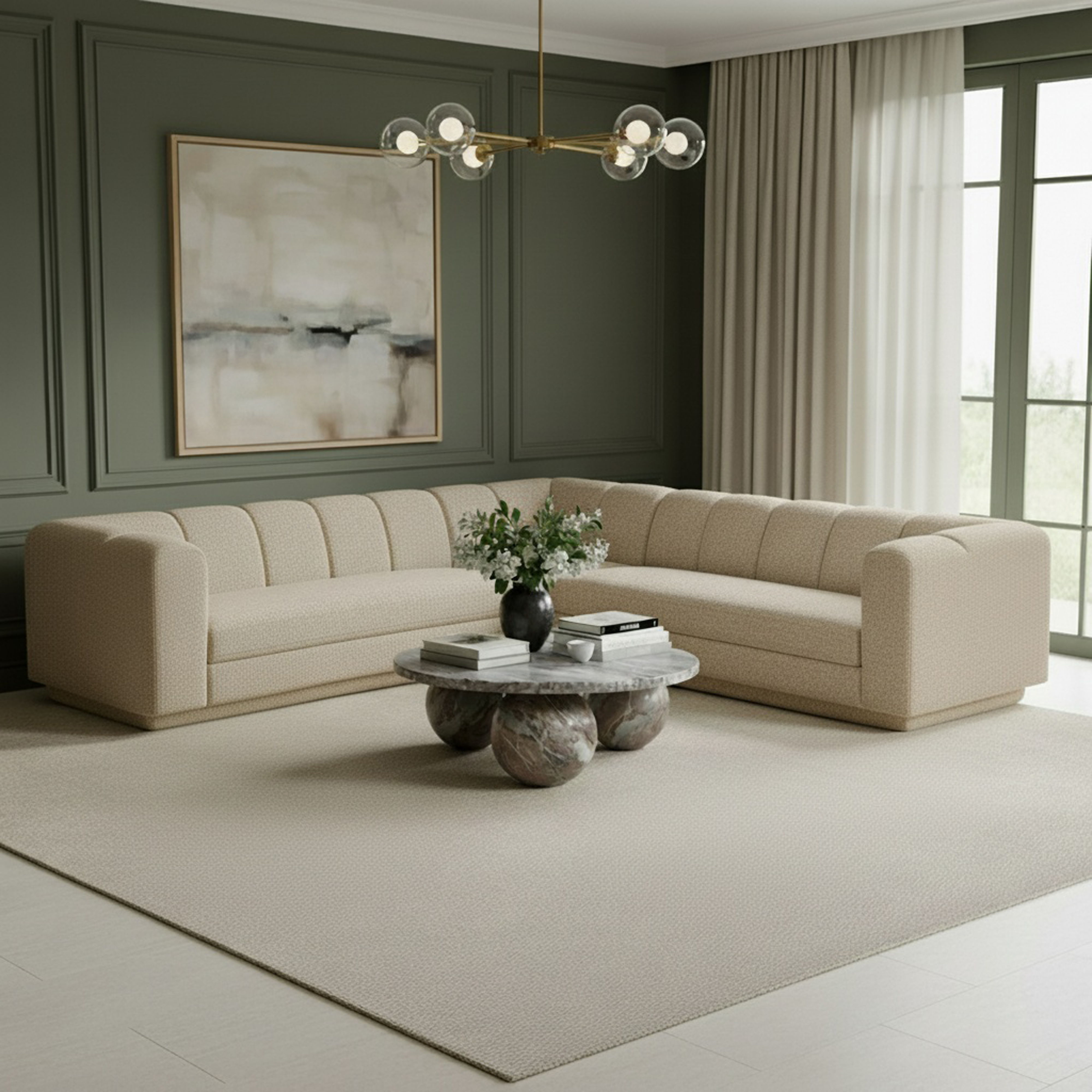 Modari - Fabric Upholstered 3 Piece Modular Sectional - Beige