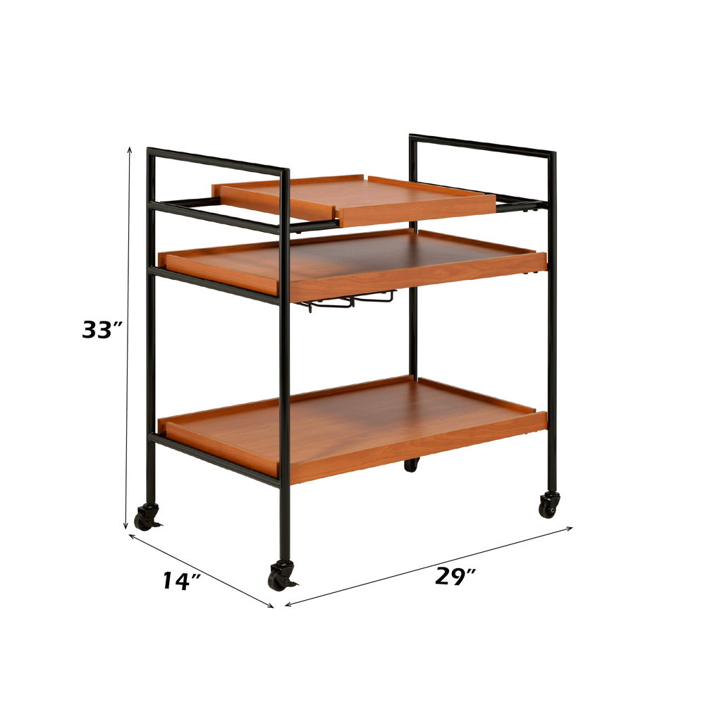 Oaken - Serving Cart - Honey Oak & Black, orange, view 3