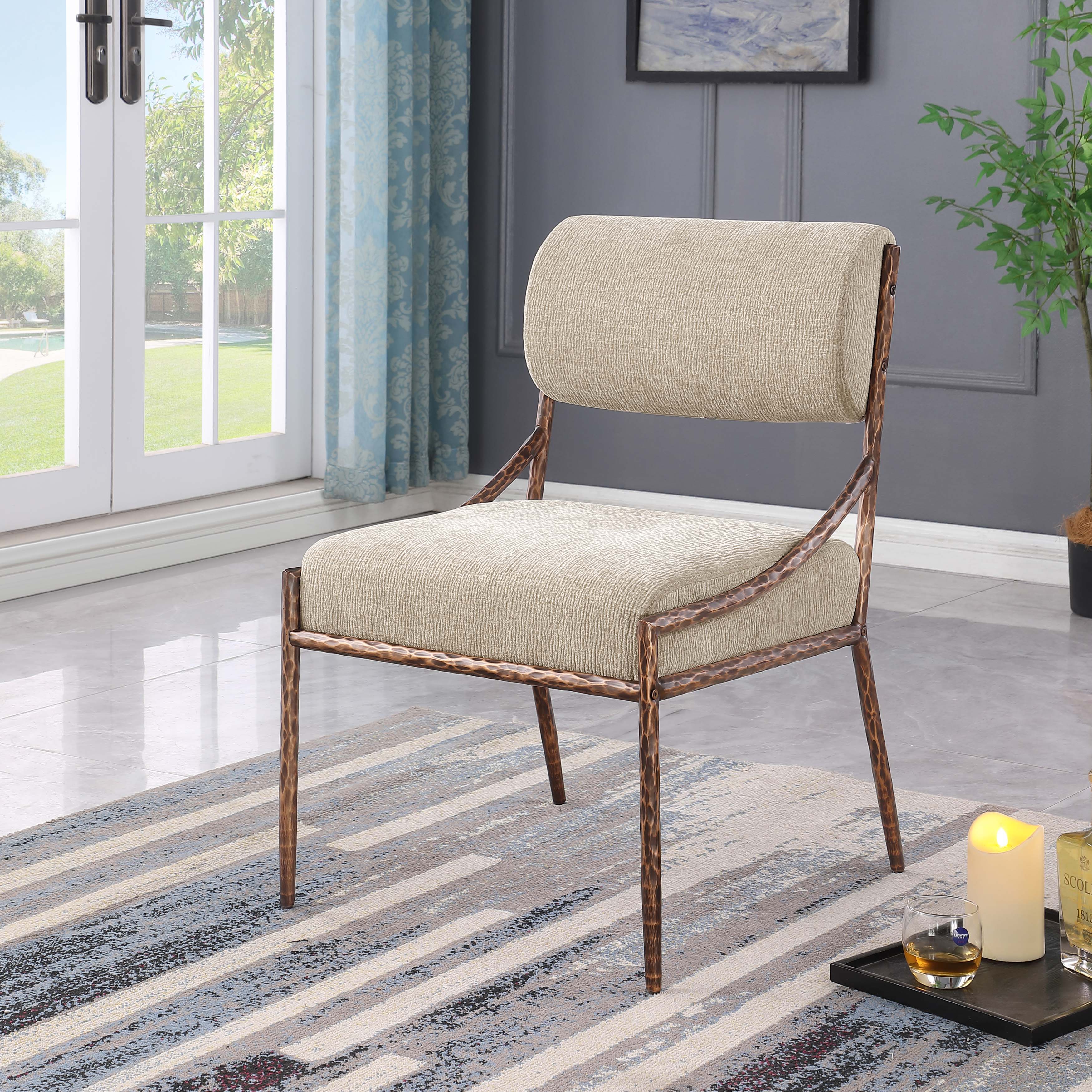 Bastille - Upholstered Dining Side Chair (Set of 2) - Beige / Bronze