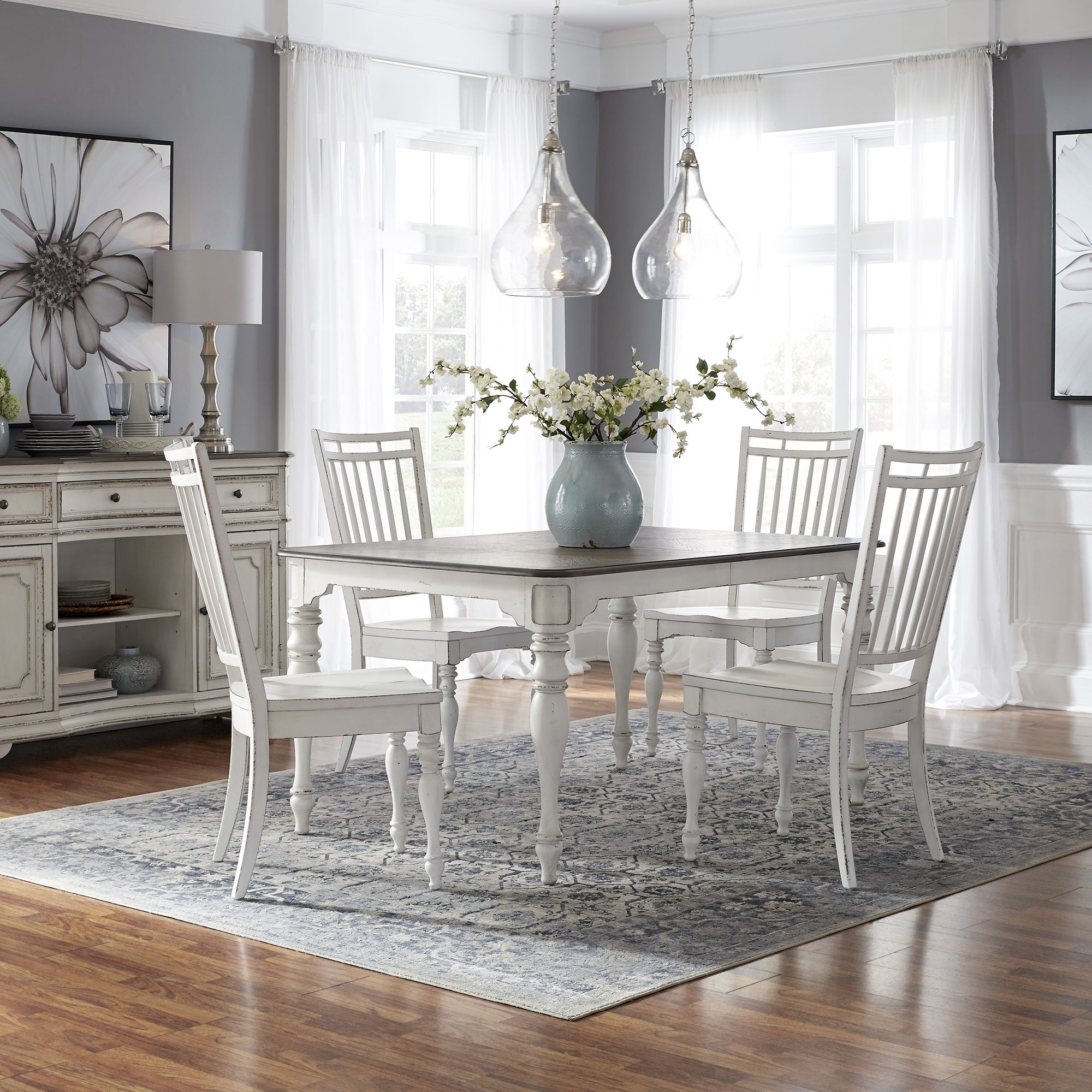 Liberty Furniture Magnolia Manor - 5 Piece Leg Table Set (Spindle Back Chairs) - White