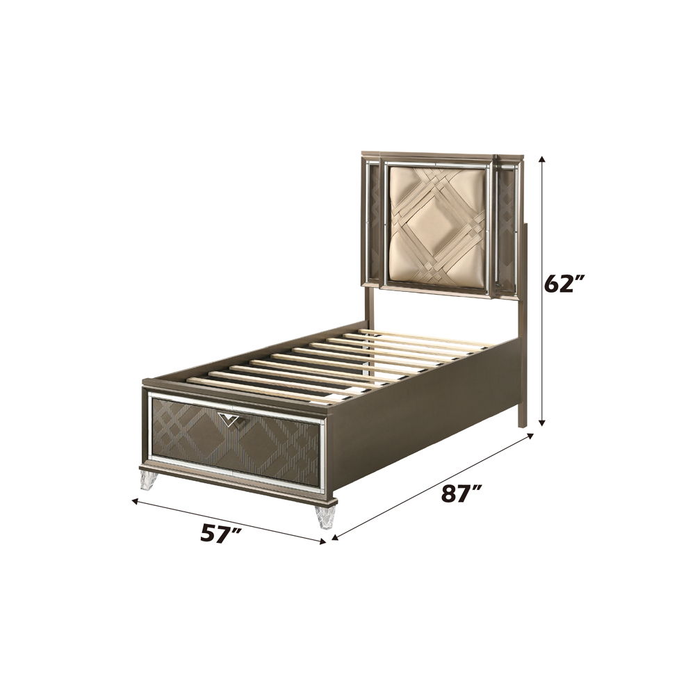 Skylar - Full Bed With LED & Storage - Synthetic Leather & Dark Champagne, dark brown, view 4