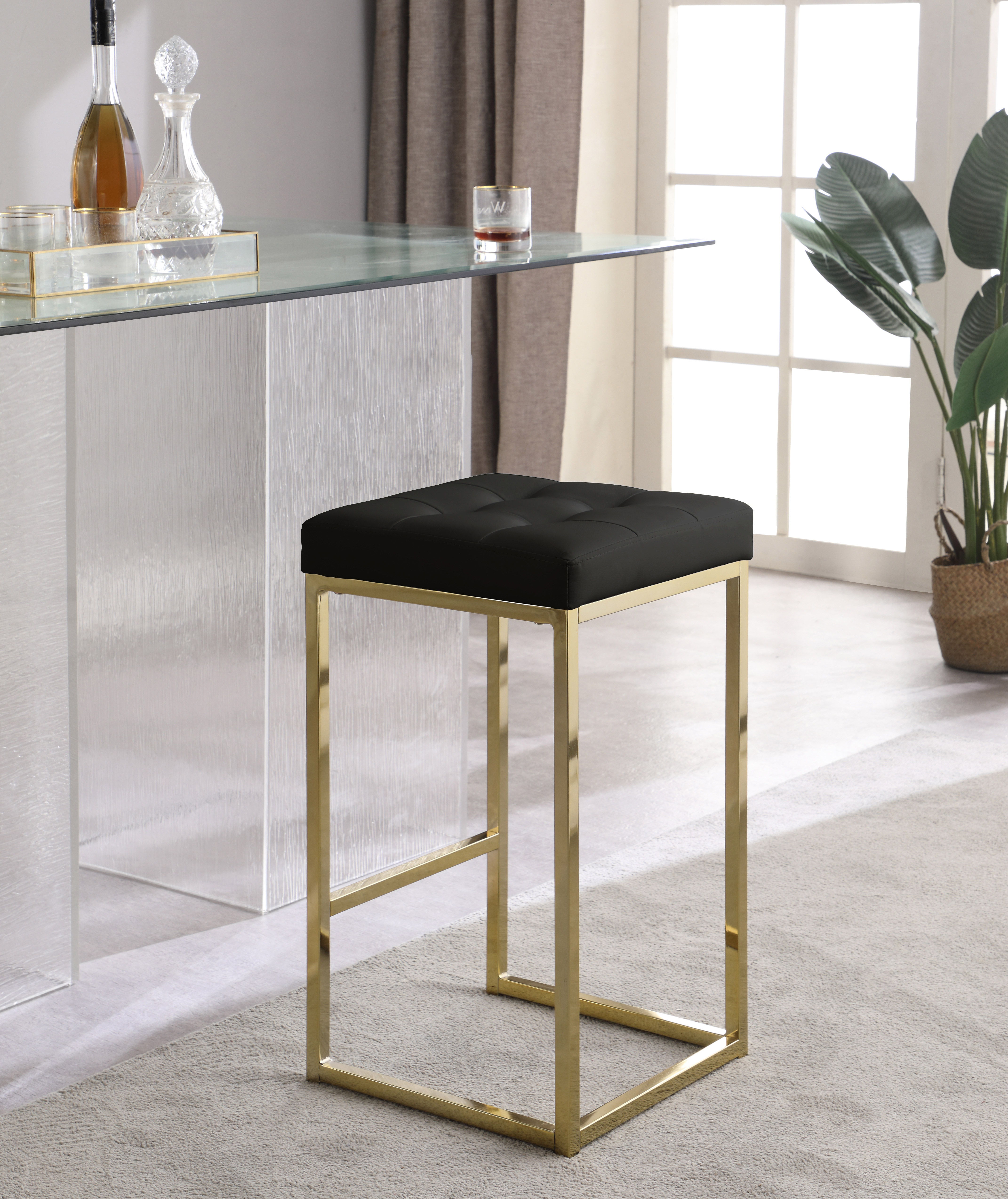 Nicola - Stool With Gold Base (Set of 2) - Black